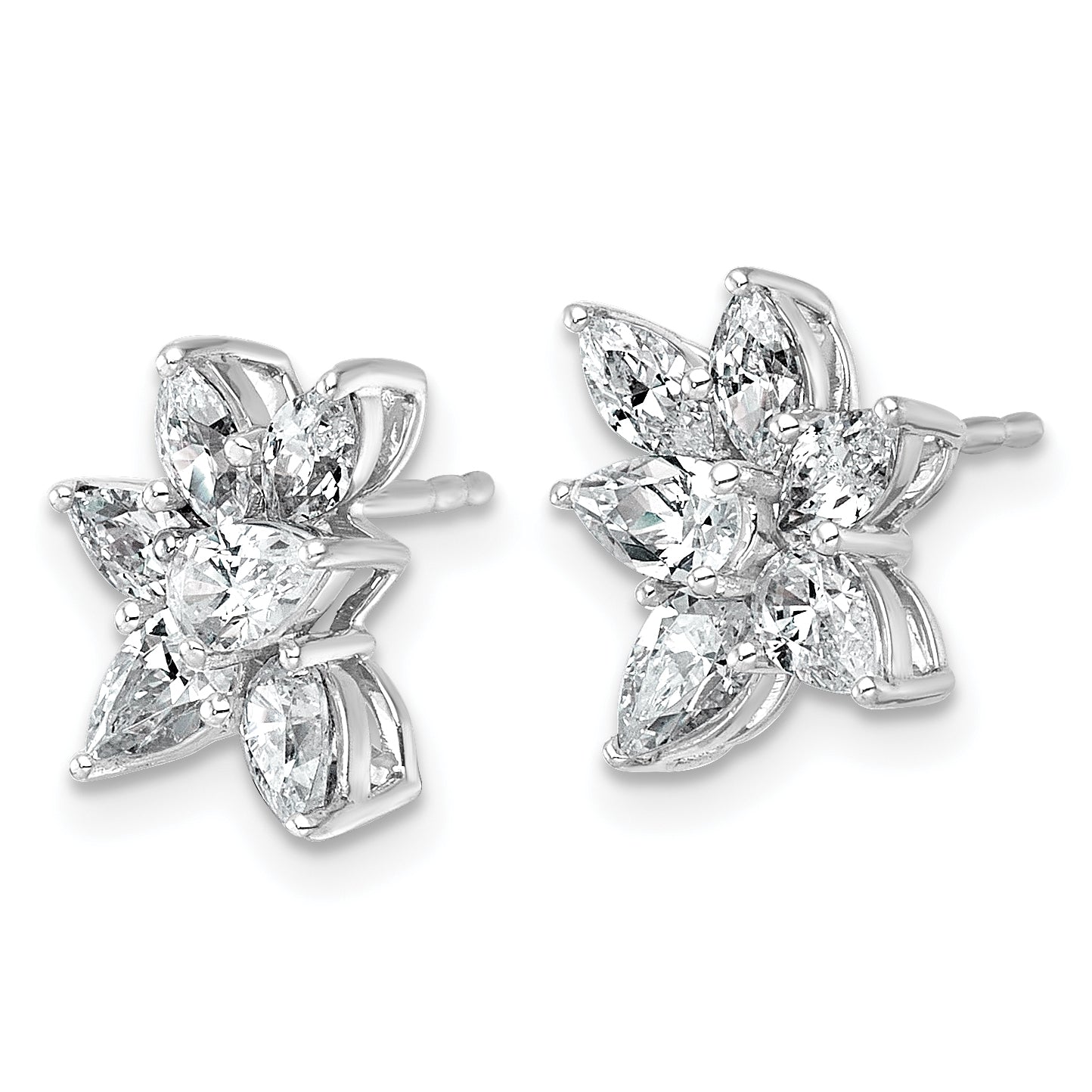 14k White Gold 1 1/2 carat Lab Grown Diamond VS+ F+ Complete Pear and Marquise Cluster Post Earrings
