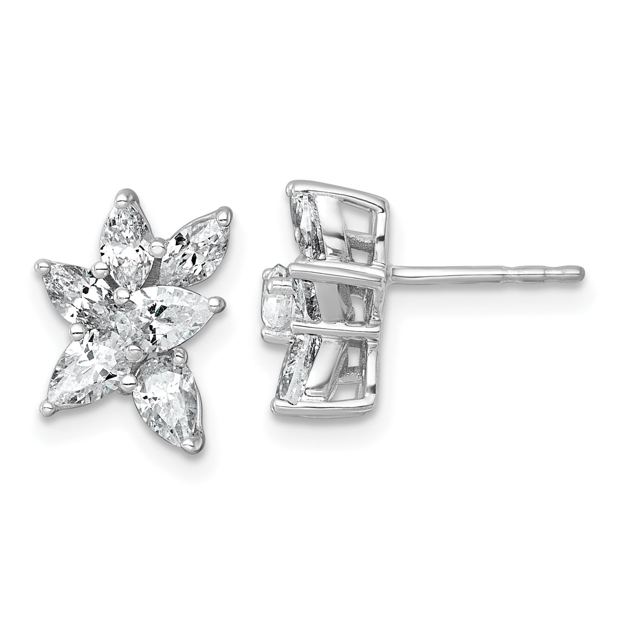 14k White Gold 1 1/2 carat Lab Grown Diamond VS+ F+ Complete Pear and Marquise Cluster Post Earrings