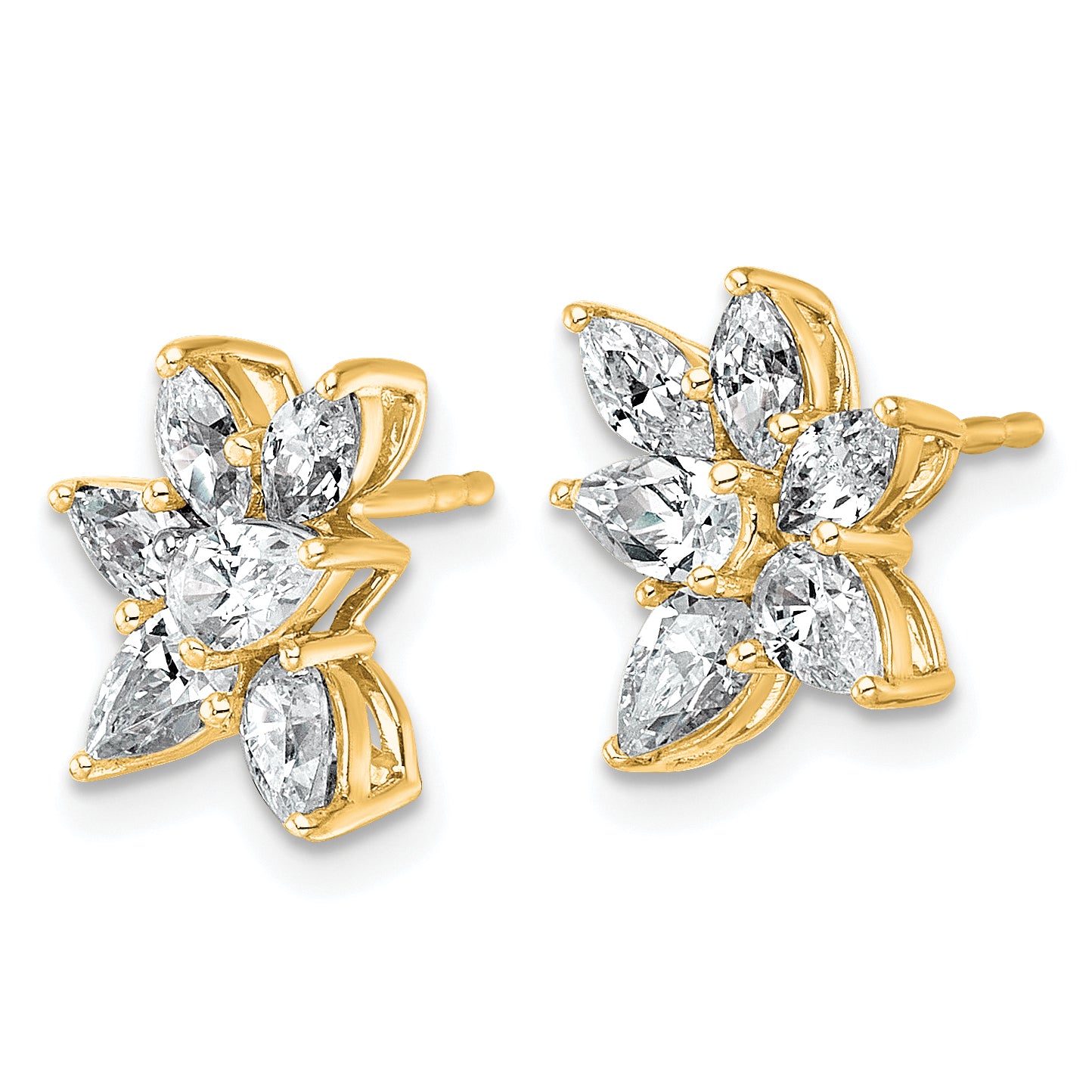 14k 1 1/2 carat Lab Grown Diamond VS+ F+ Complete Pear and Marquise Cluster Post Earrings