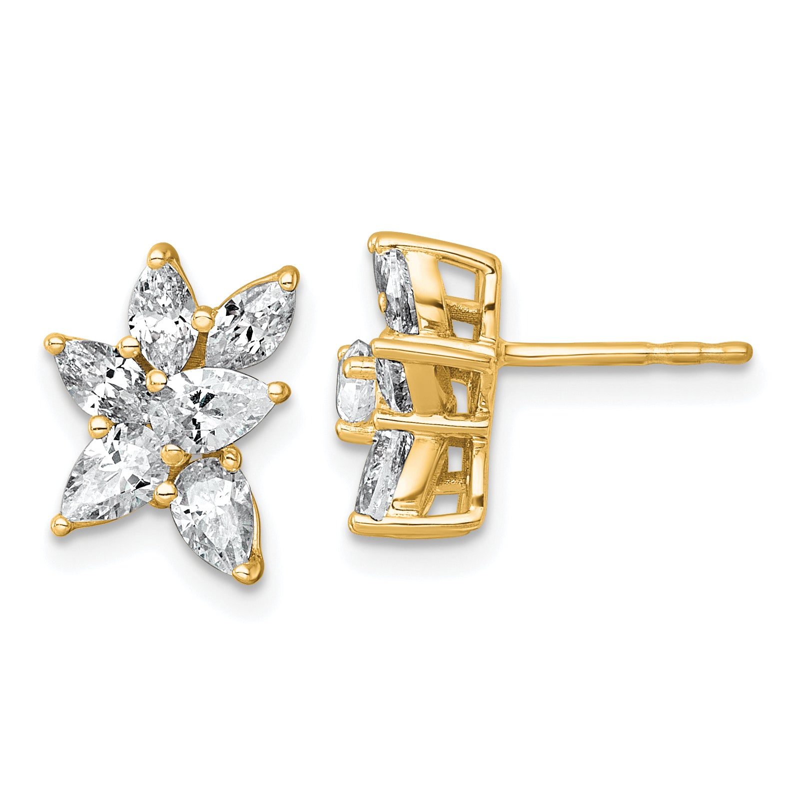 14k 1 1/2 carat Lab Grown Diamond VS+ F+ Complete Pear and Marquise Cluster Post Earrings