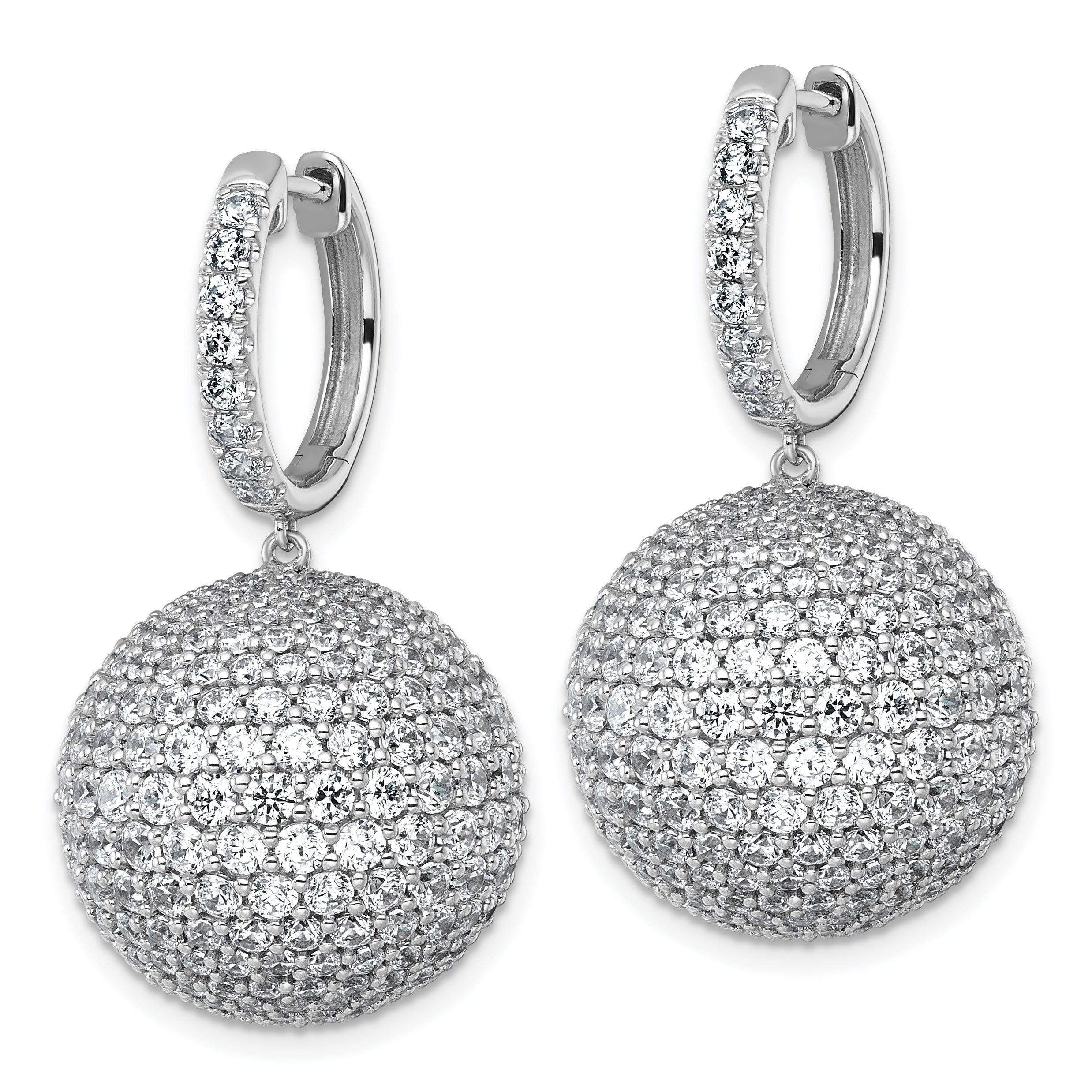 14k White Gold 13 7/8 carat Lab Grown Diamond VS+ F+ Pave Ball Complete Dangle Hoop Earrings