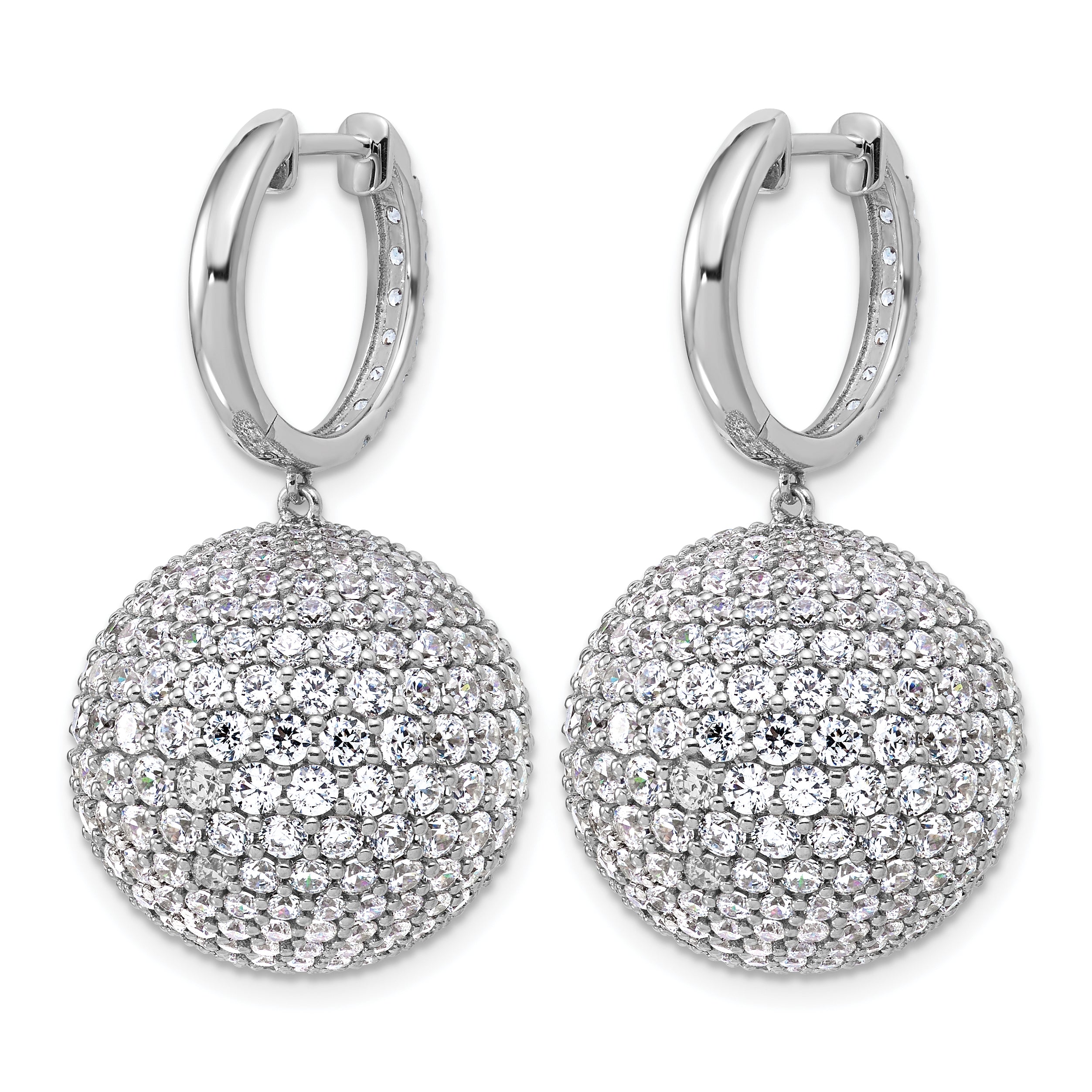 14k White Gold 13 7/8 carat Lab Grown Diamond VS+ F+ Pave Ball Complete Dangle Hoop Earrings