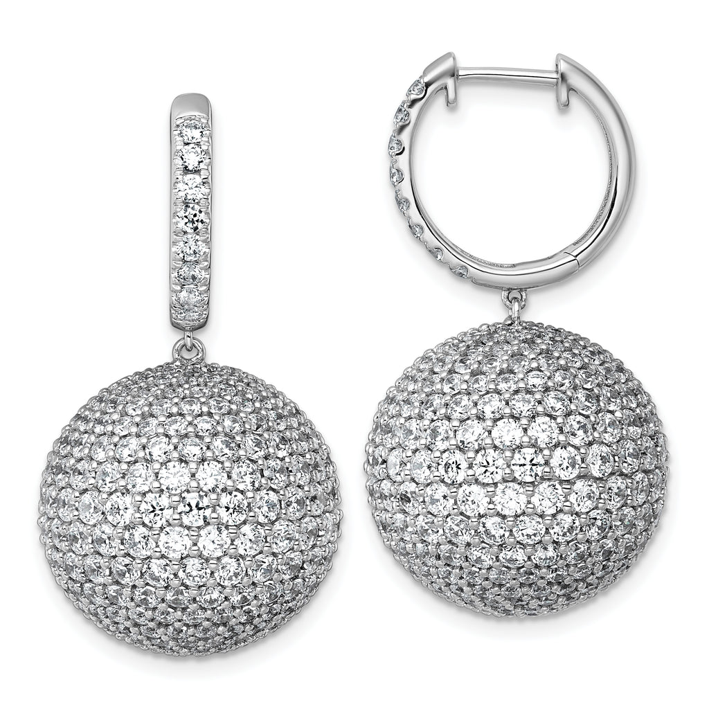 14k White Gold 13 7/8 carat Lab Grown Diamond VS+ F+ Pave Ball Complete Dangle Hoop Earrings