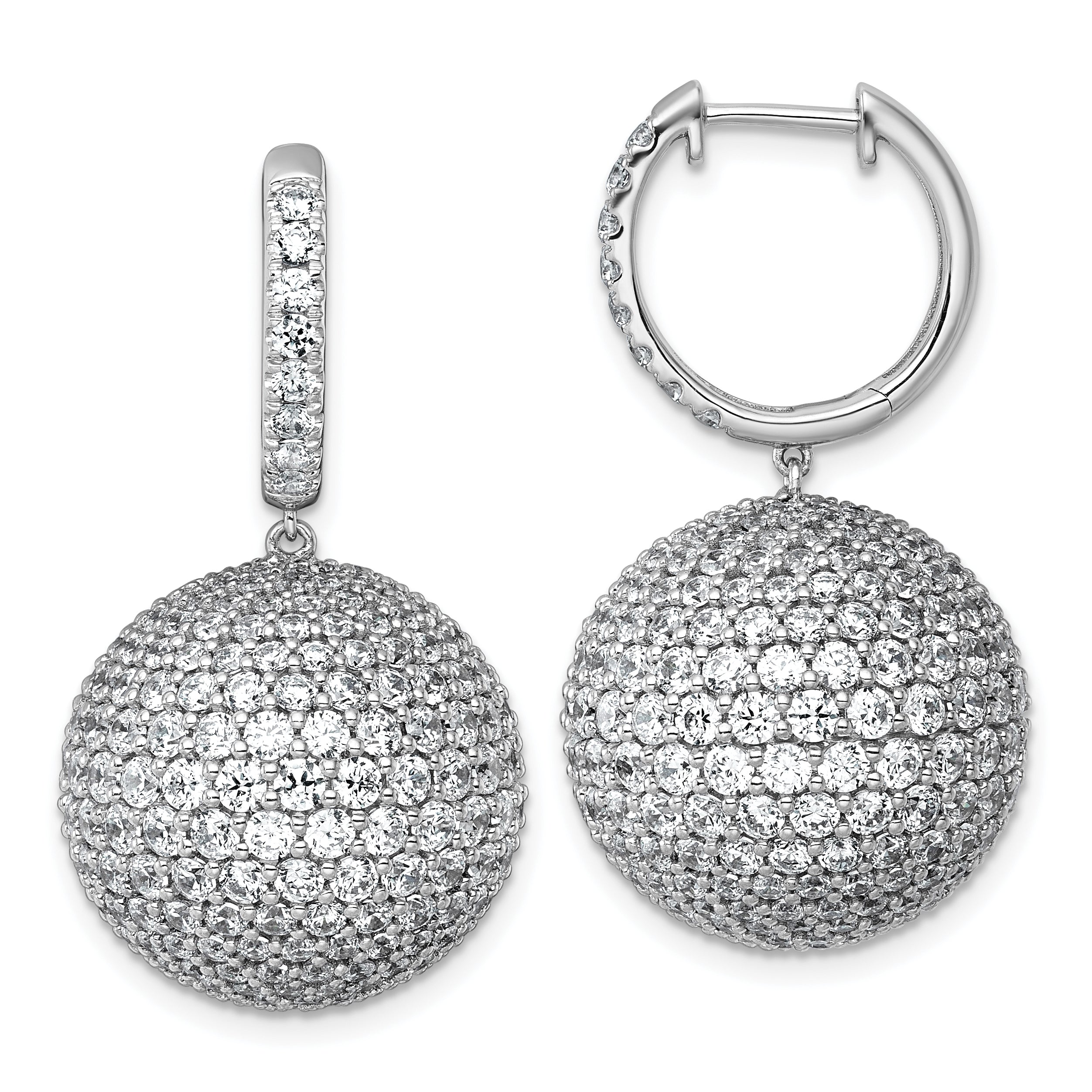 14k White Gold 13 7/8 carat Lab Grown Diamond VS+ F+ Pave Ball Complete Dangle Hoop Earrings