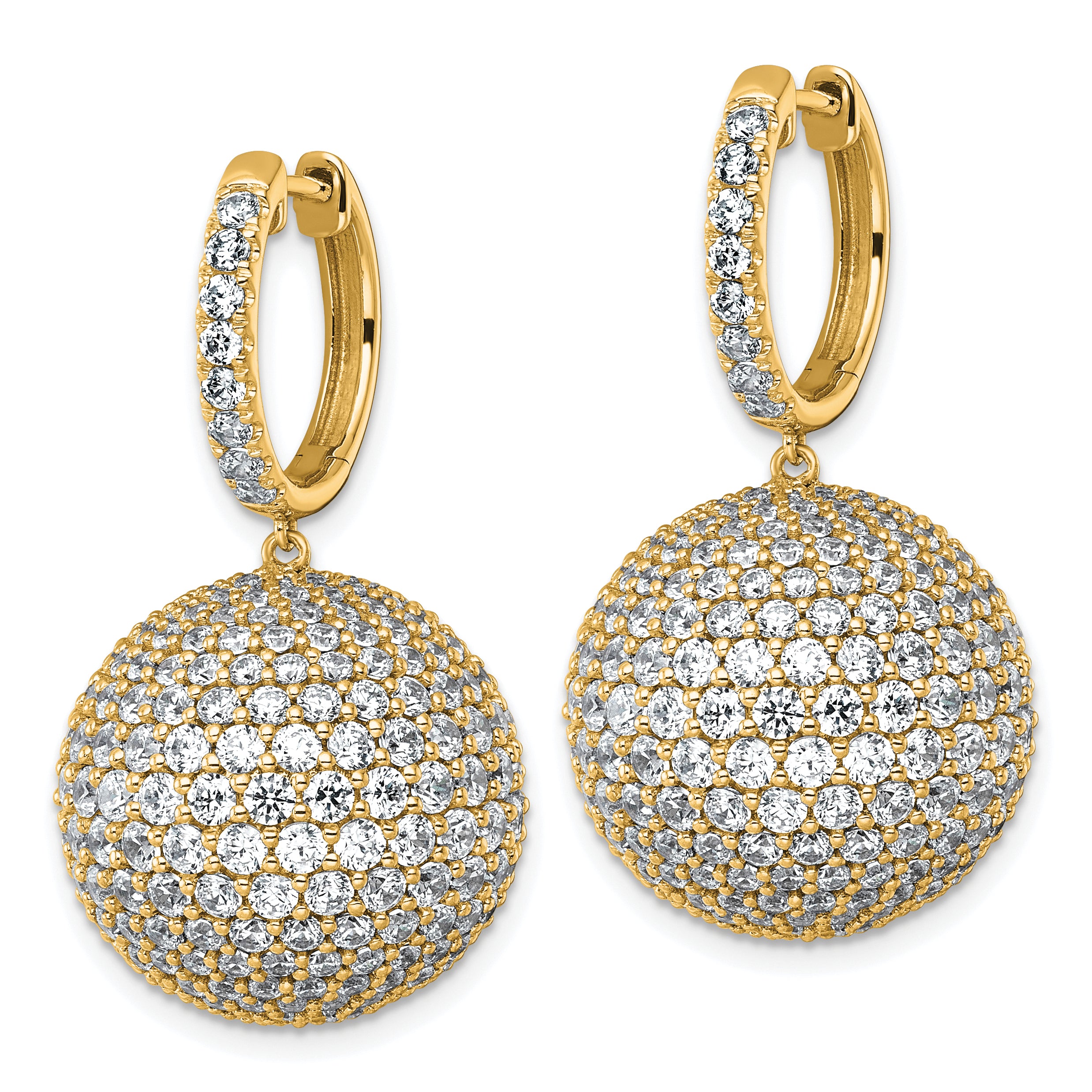 14k 13 7/8 carat Lab Grown Diamond VS+ F+ Pave Ball Complete Dangle Hoop Earrings