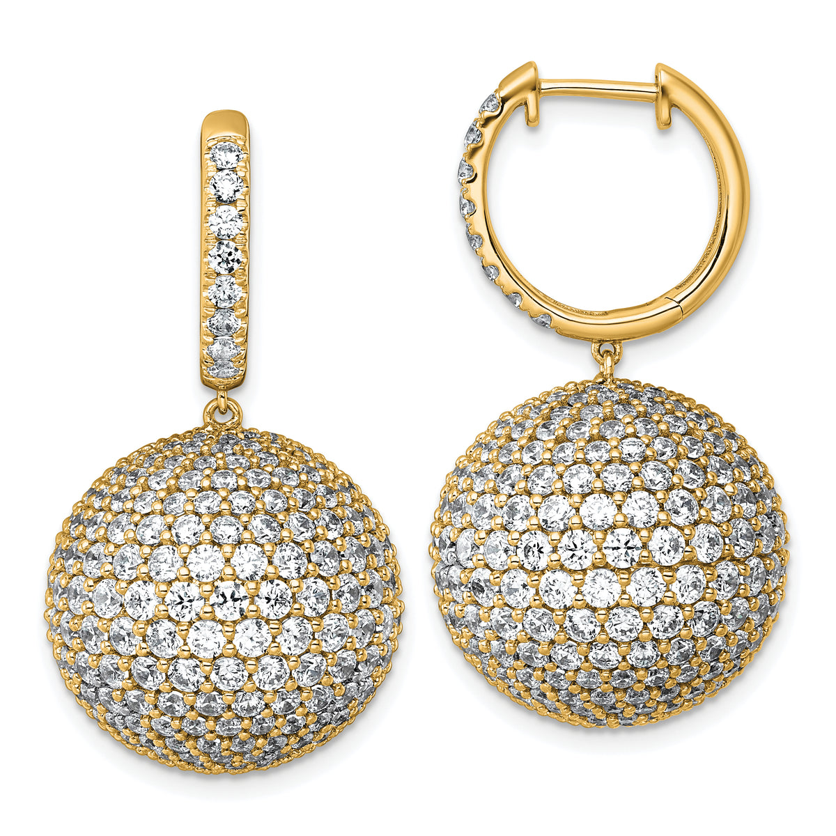 14k 13 7/8 carat Lab Grown Diamond VS+ F+ Pave Ball Complete Dangle Hoop Earrings