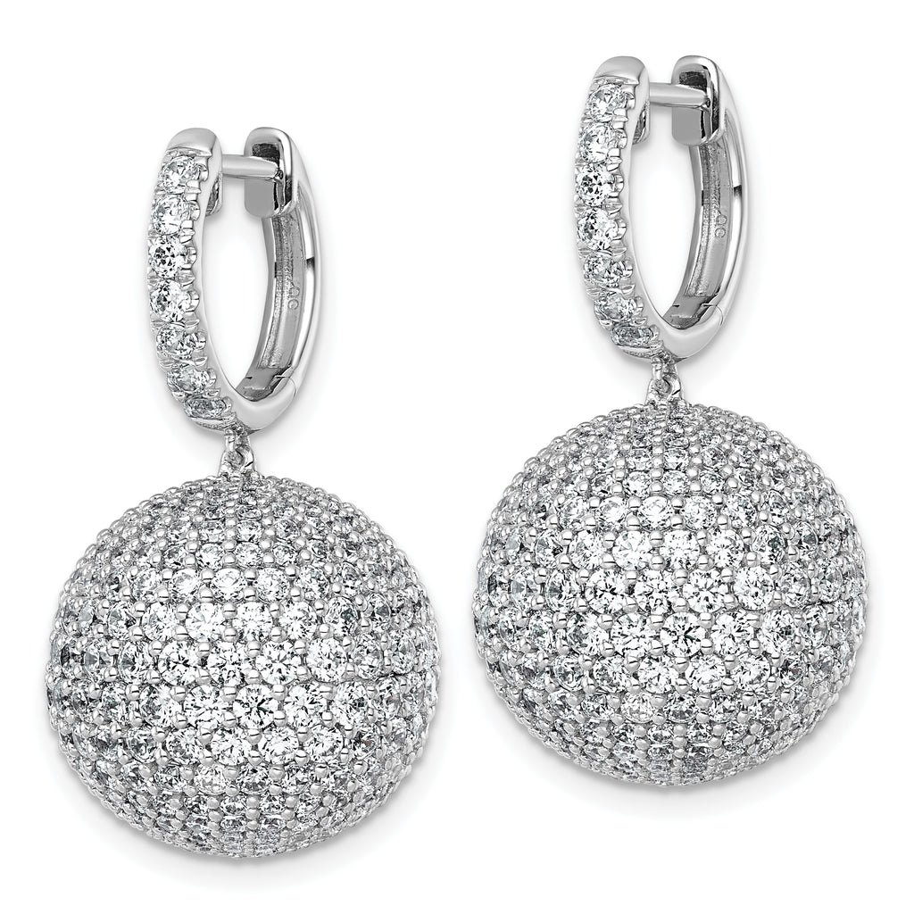 14k White Gold 9 1/2 carat Lab Grown Diamond VS+ F+ Pave Ball Complete Dangle Hoop Earrings