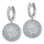 14k White Gold 9 1/2 carat Lab Grown Diamond VS+ F+ Pave Ball Complete Dangle Hoop Earrings