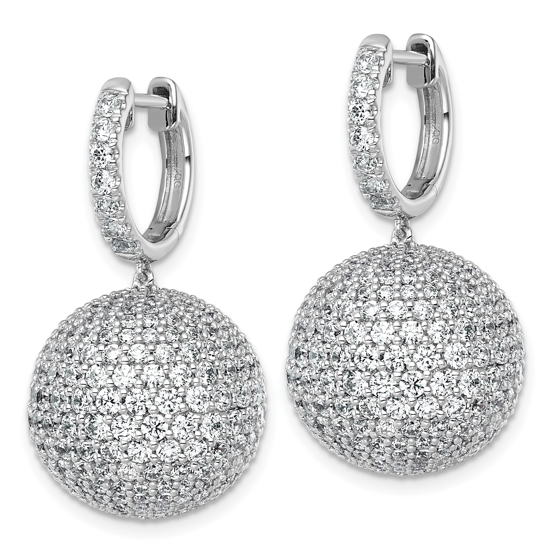 14k White Gold 9 1/2 carat Lab Grown Diamond VS+ F+ Pave Ball Complete Dangle Hoop Earrings