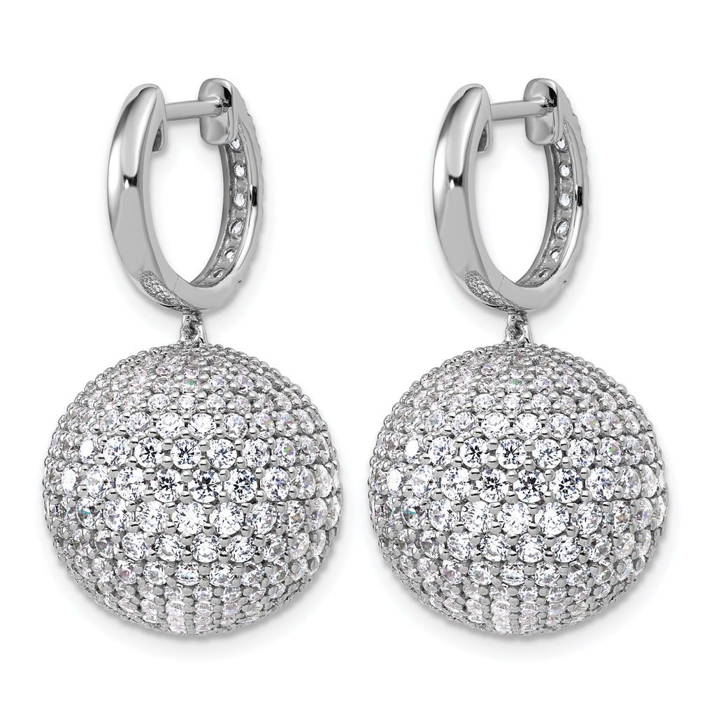 14k White Gold 9 1/2 carat Lab Grown Diamond VS+ F+ Pave Ball Complete Dangle Hoop Earrings