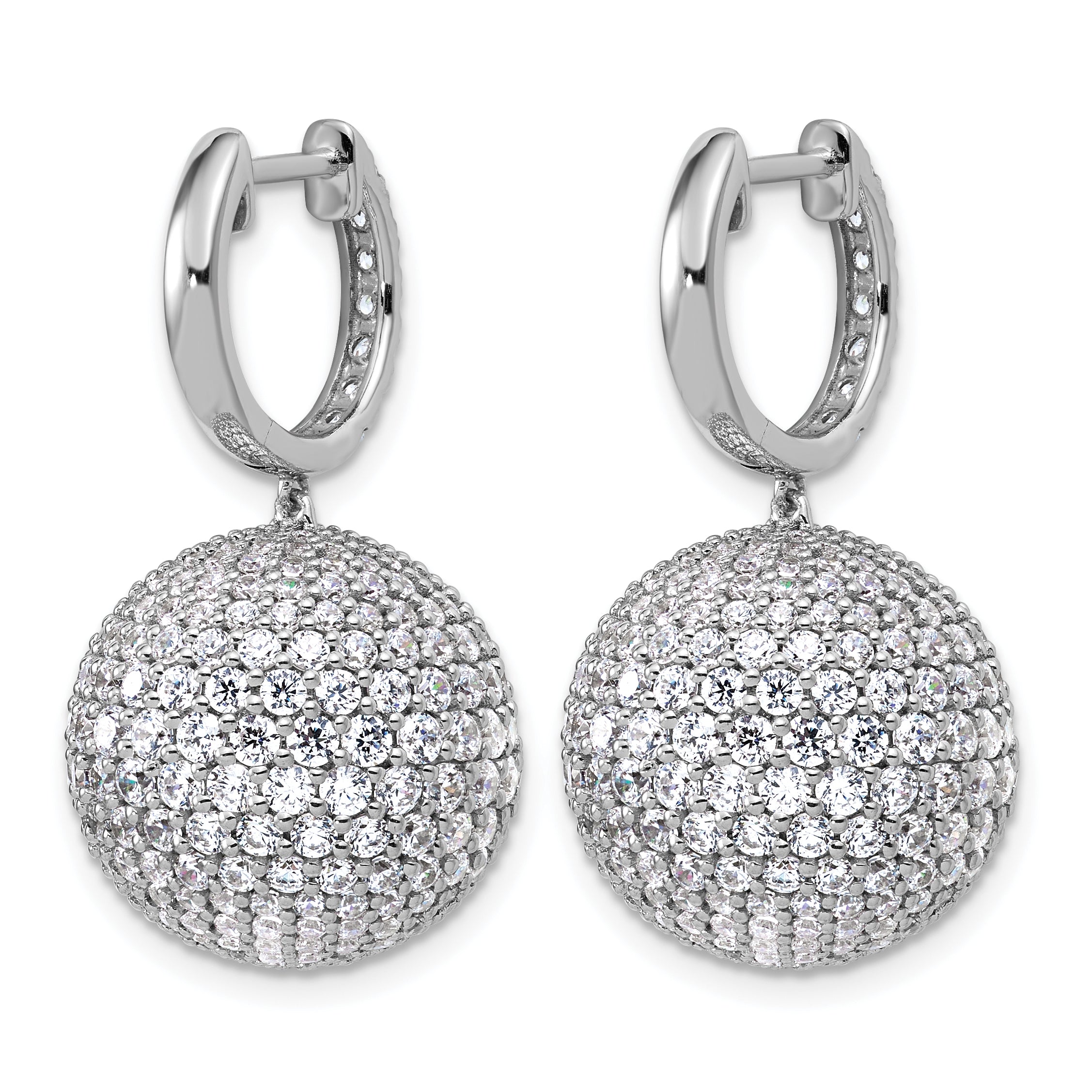 14k White Gold 9 1/2 carat Lab Grown Diamond VS+ F+ Pave Ball Complete Dangle Hoop Earrings