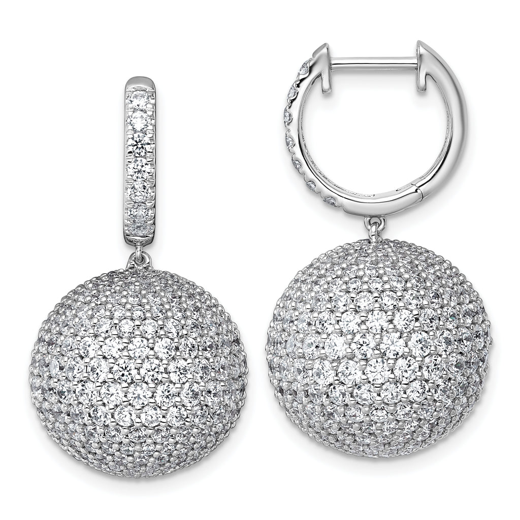 14k White Gold 9 1/2 carat Lab Grown Diamond VS+ F+ Pave Ball Complete Dangle Hoop Earrings