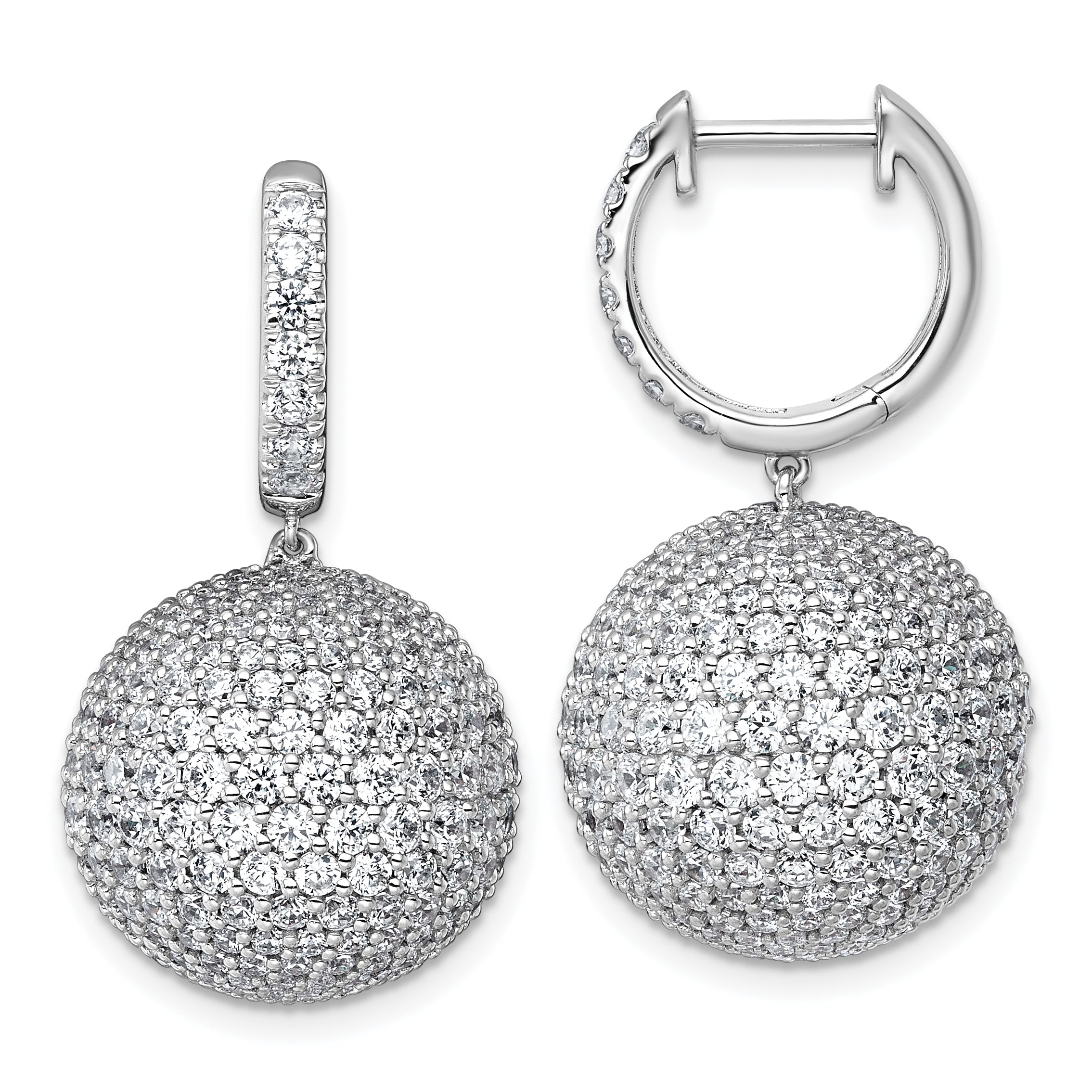 14k White Gold 9 1/2 carat Lab Grown Diamond VS+ F+ Pave Ball Complete Dangle Hoop Earrings