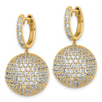 14k 9 1/2 carat Lab Grown Diamond VS+ F+ Pave Ball Complete Dangle Hoop Earrings