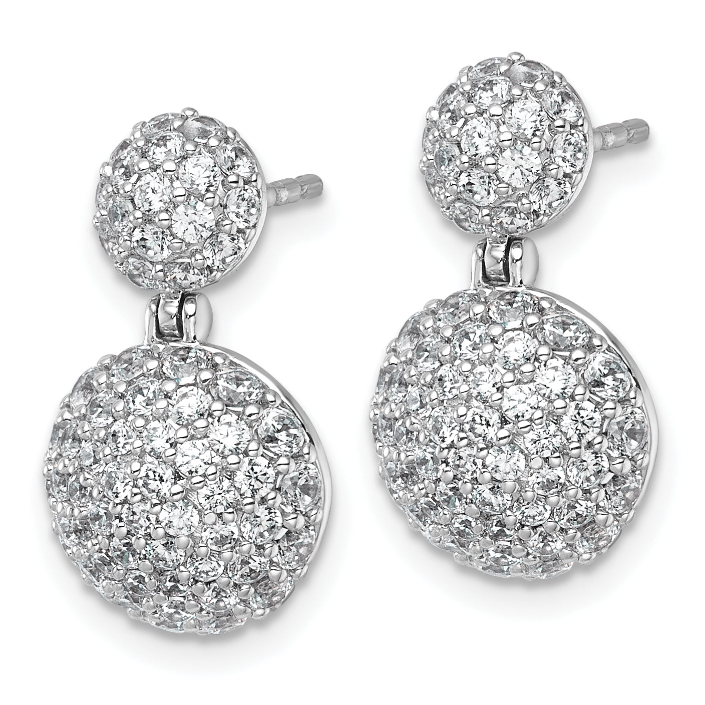 14k White Gold 2 1/8 carat Lab Grown Diamond VS+ F+ Pave Ball Complete Dangle Post Earrings