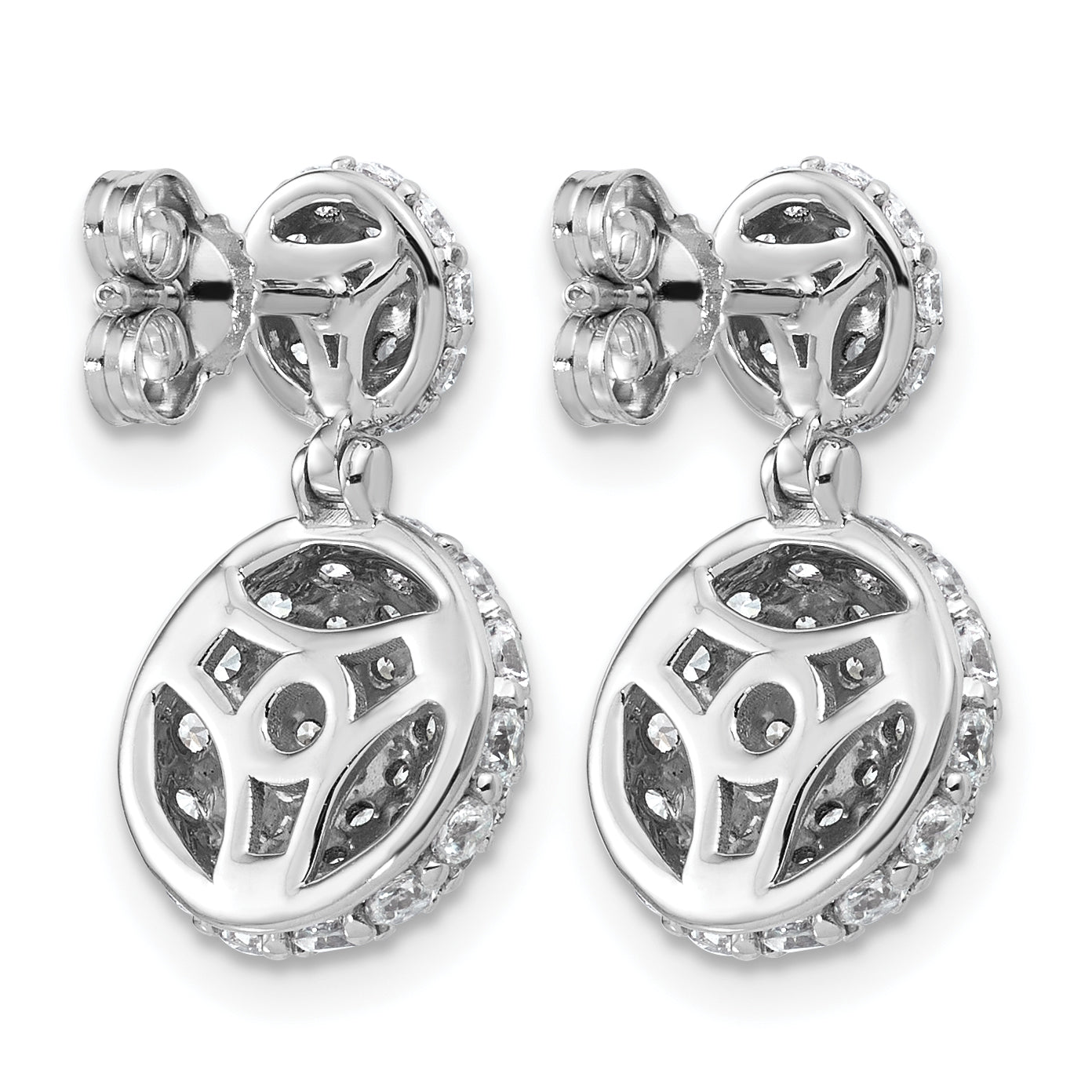 14k White Gold 2 1/8 carat Lab Grown Diamond VS+ F+ Pave Ball Complete Dangle Post Earrings