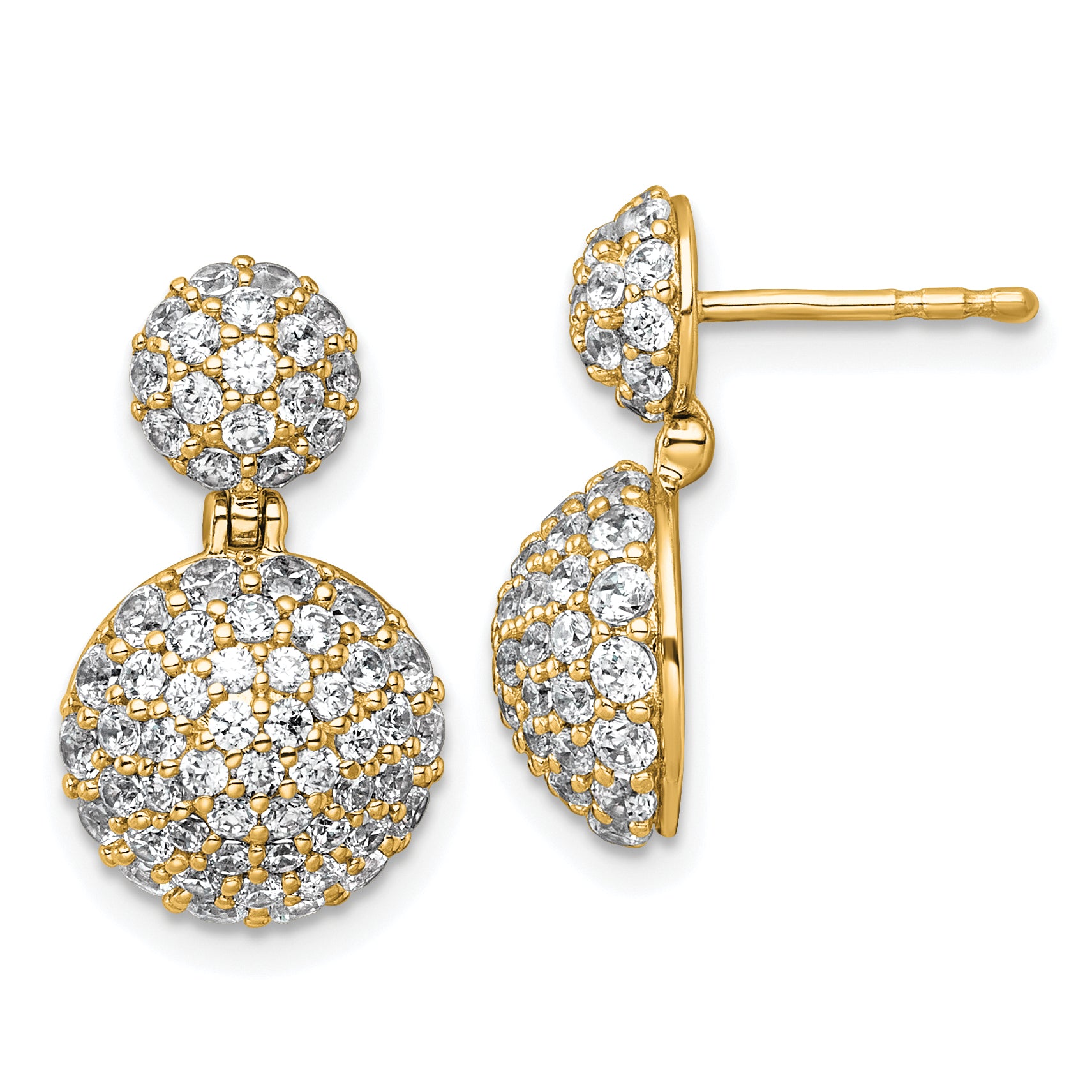14k 2 1/8 carat Lab Grown Diamond VS+ F+ Pave Ball Complete Dangle Post Earrings Main image