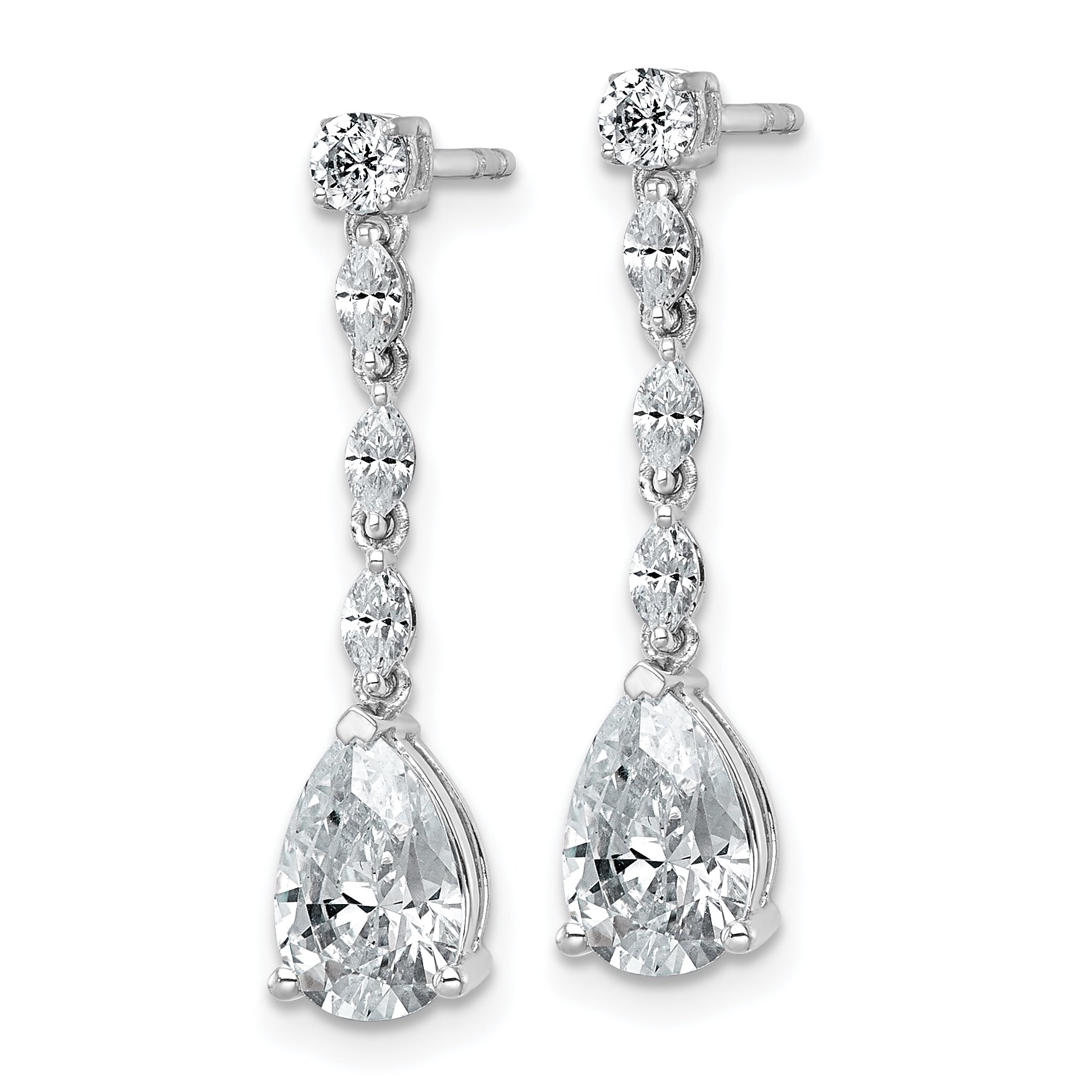 14k White Gold 2 1/2 carat Lab Grown Diamond VS+ F+ Complete Fashion Dangle Post Earrings