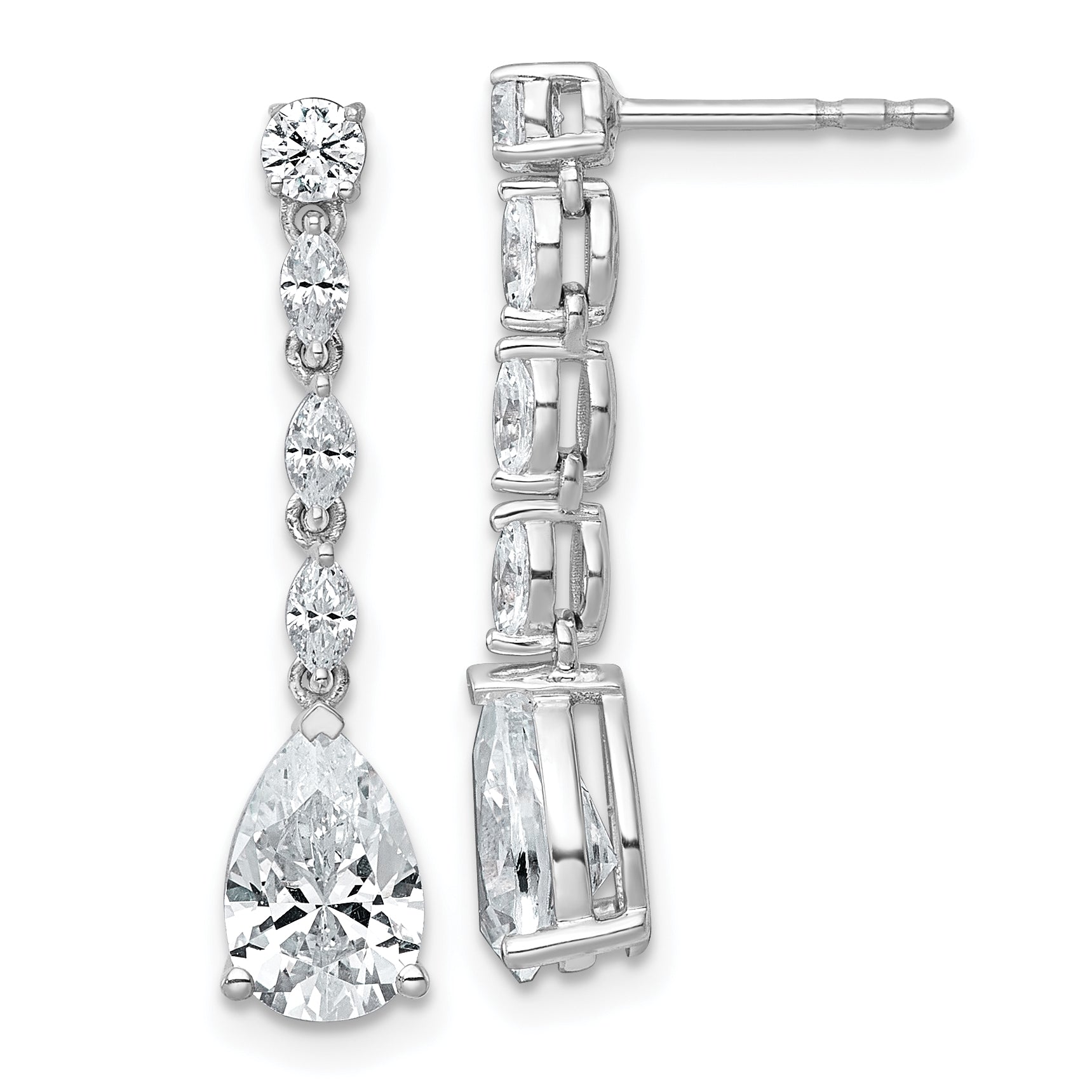 14k White Gold 2 1/2 carat Lab Grown Diamond VS+ F+ Complete Fashion Dangle Post Earrings