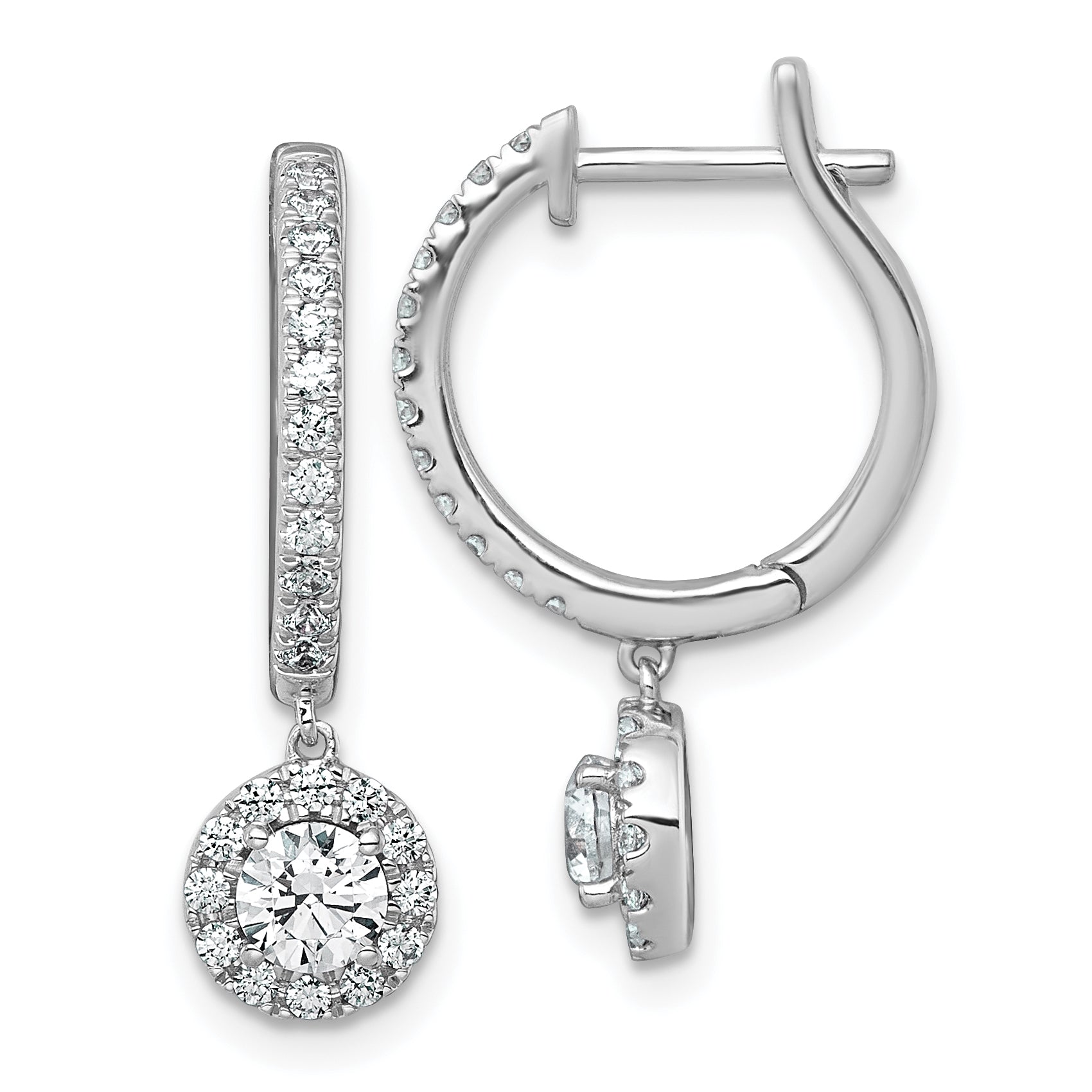 14k White Gold 1 carat Lab Grown Diamond VS+ F+ Complete Dangle Hoop Earrings Main image