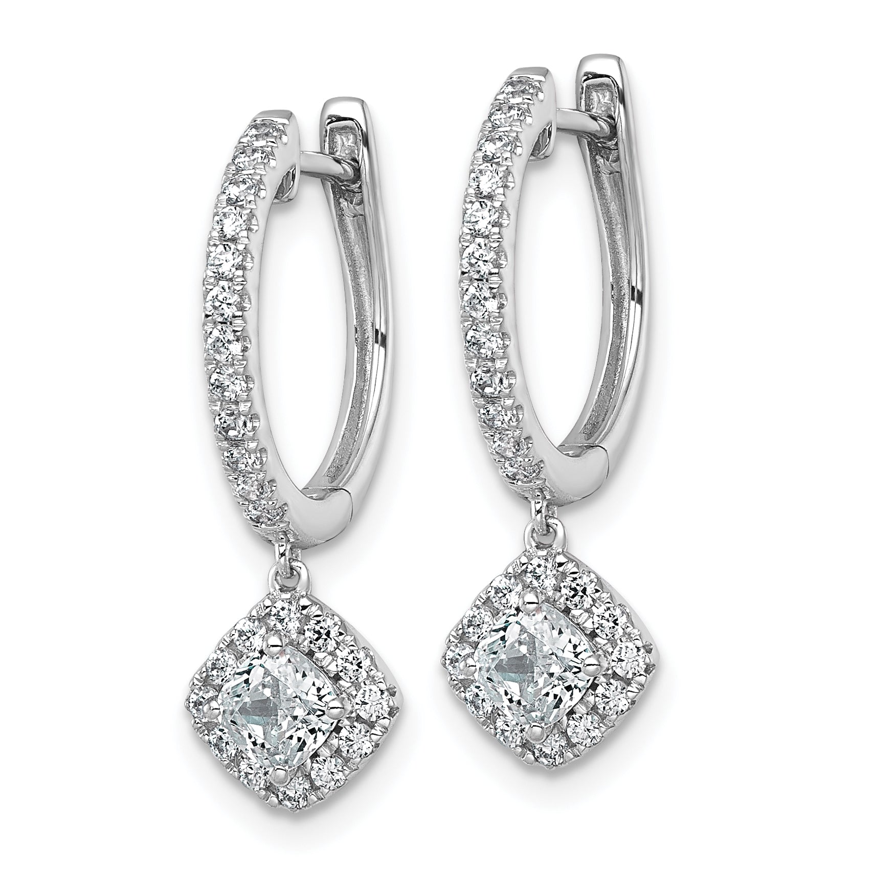 14k White Gold 1 carat Lab Grown Diamond VS+ F+ Complete Dangle Hoop Earrings