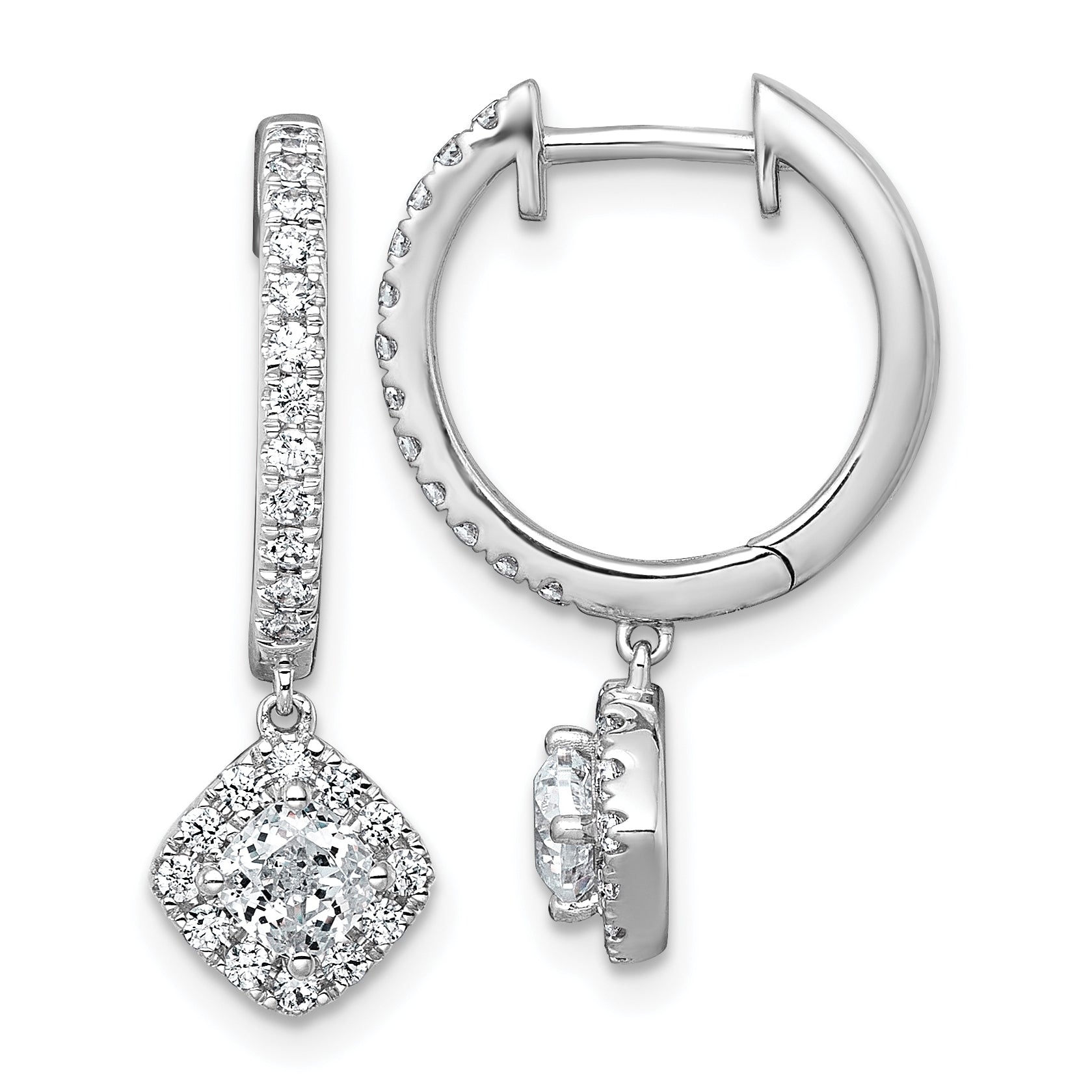 14k White Gold 1 carat Lab Grown Diamond VS+ F+ Complete Dangle Hoop Earrings