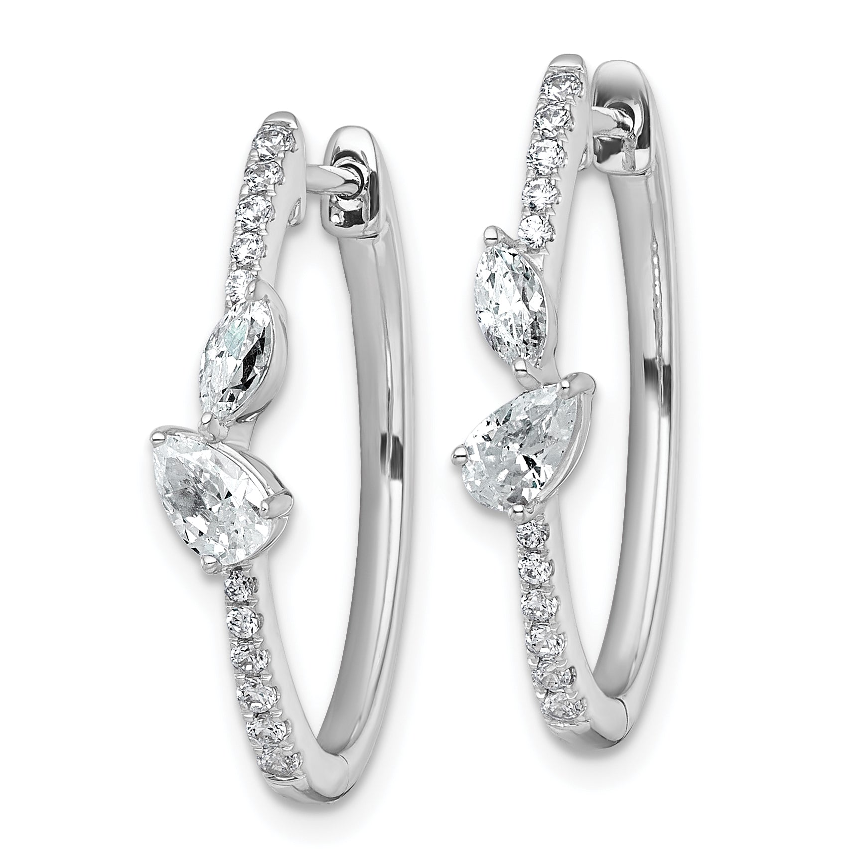 14k White Gold 1 carat Lab Grown Diamond VS+ F+ Complete Hinged In and Out Hoop Earrings