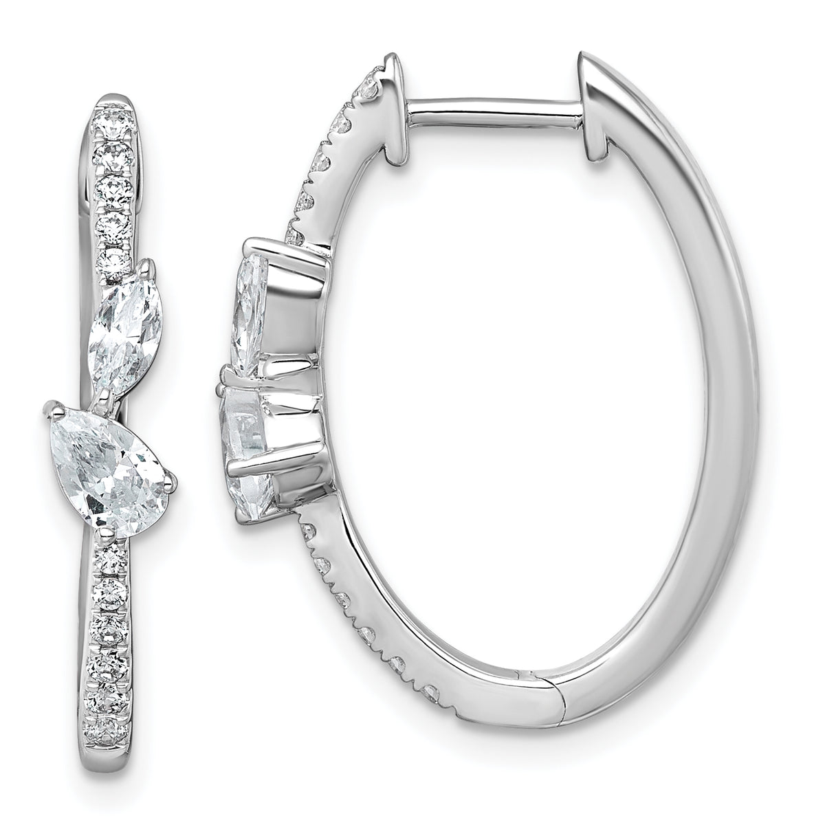 14k White Gold 1 carat Lab Grown Diamond VS+ F+ Complete Hinged In and Out Hoop Earrings