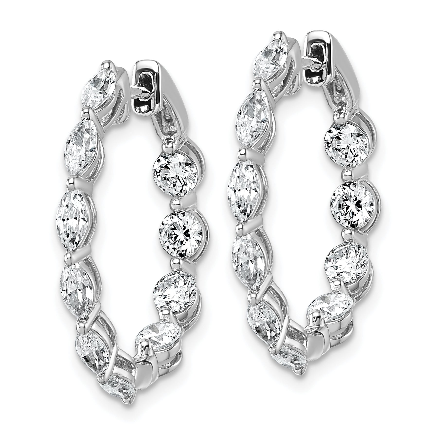 14k White Gold 3 1/5 carat Lab Grown Diamond VS+ F+ Complete Hinged In and Out Hoop Earrings