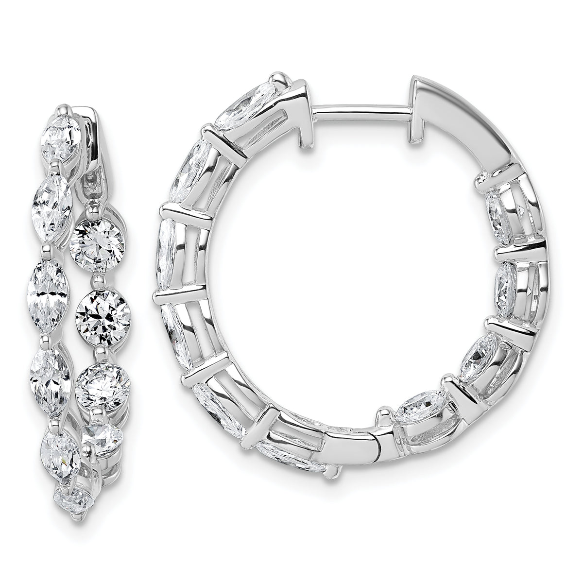 14k White Gold 3 1/5 carat Lab Grown Diamond VS+ F+ Complete Hinged In and Out Hoop Earrings