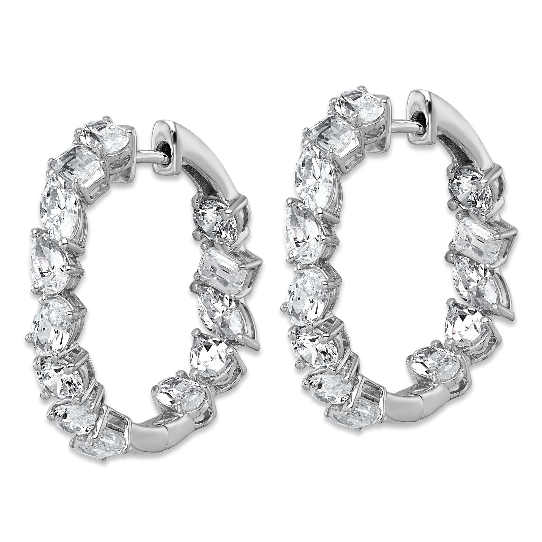 14k White Gold 4 1/2 carat Lab Grown Diamond VS+ F+ Complete Hinged In and Out Hoop Earrings