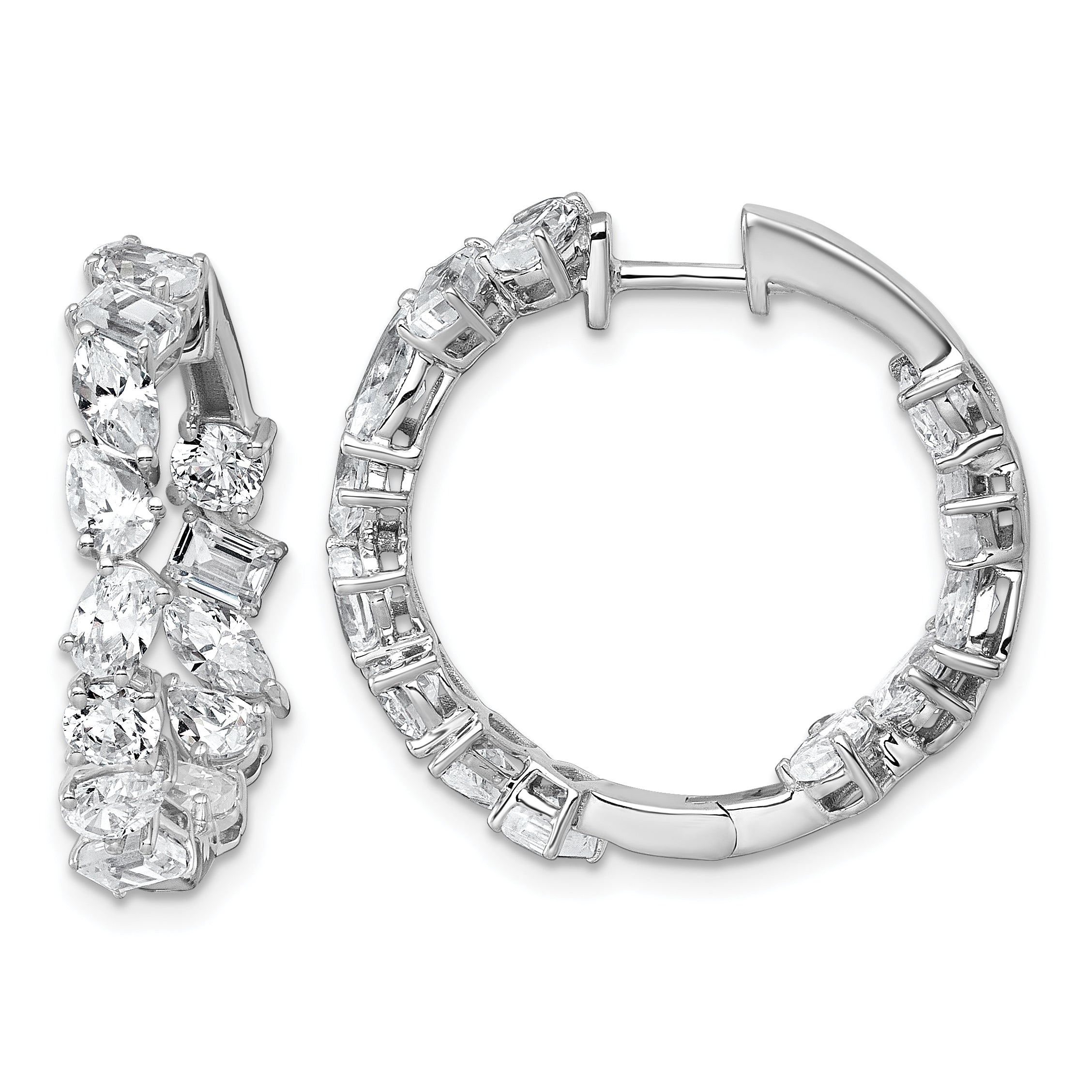 14k White Gold 4 1/2 carat Lab Grown Diamond VS+ F+ Complete Hinged In and Out Hoop Earrings