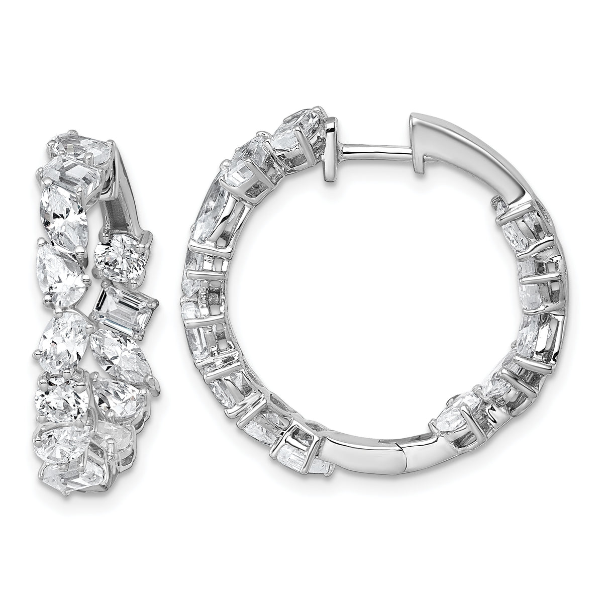 14k White Gold 4 1/2 carat Lab Grown Diamond VS+ F+ Complete Hinged In and Out Hoop Earrings