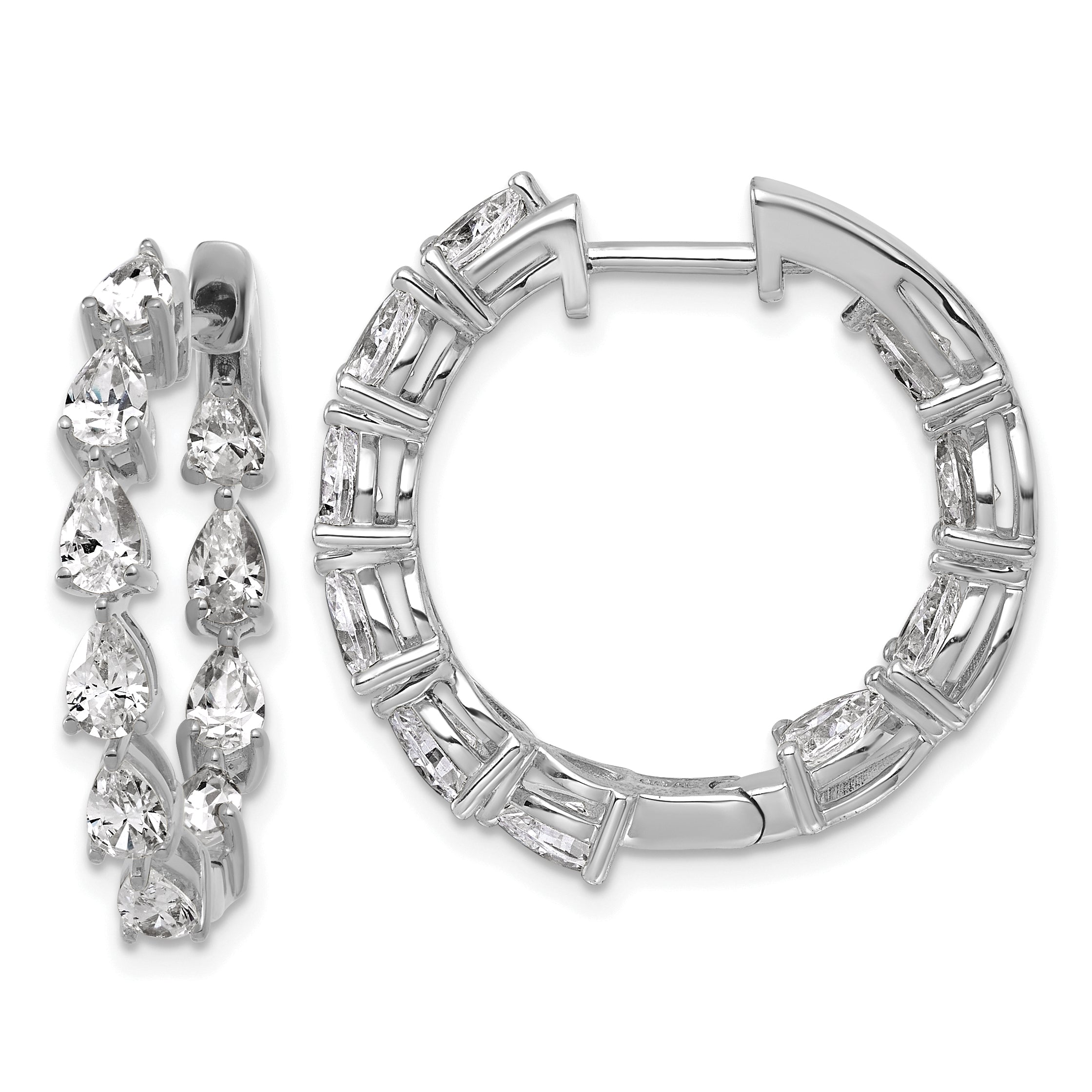 14k White Gold 3 carat Lab Grown Diamond VS+ F+ Complete Hinged In and Out Hoop Earrings