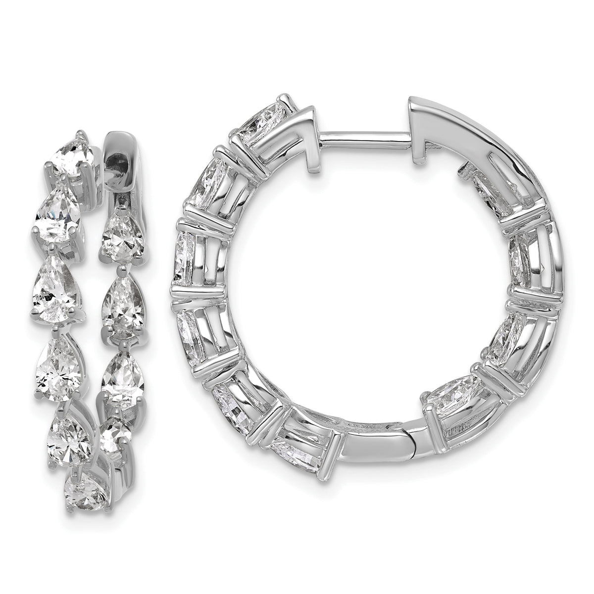14k White Gold 3 carat Lab Grown Diamond VS+ F+ Complete Hinged In and Out Hoop Earrings