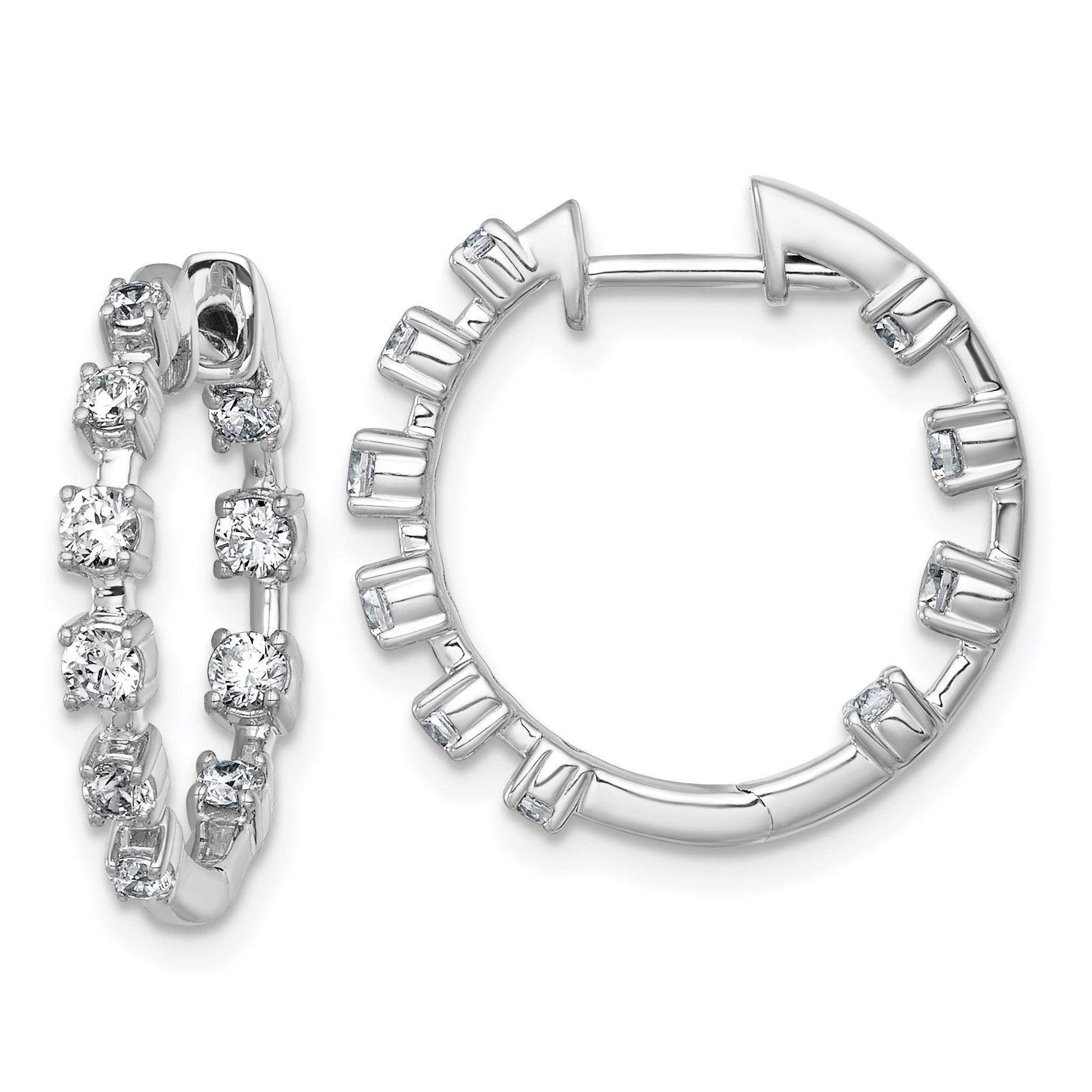 14k White Gold 7/8 carat Lab Grown Diamond VS+ F+ Complete Hinged Hoop Earrings