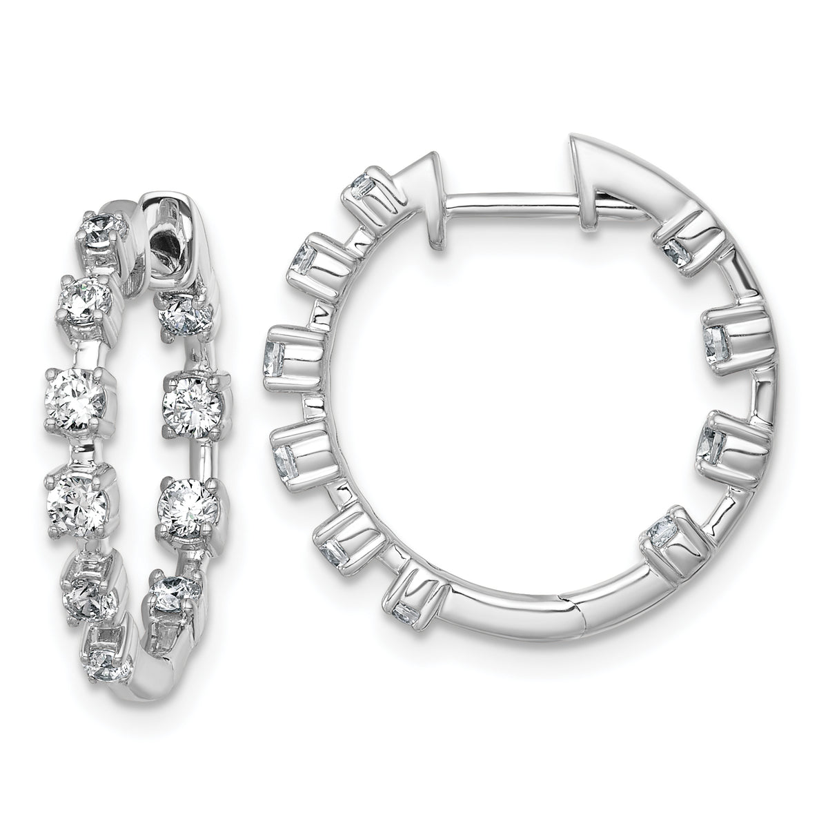 14k White Gold 7/8 carat Lab Grown Diamond VS+ F+ Complete Hinged Hoop Earrings