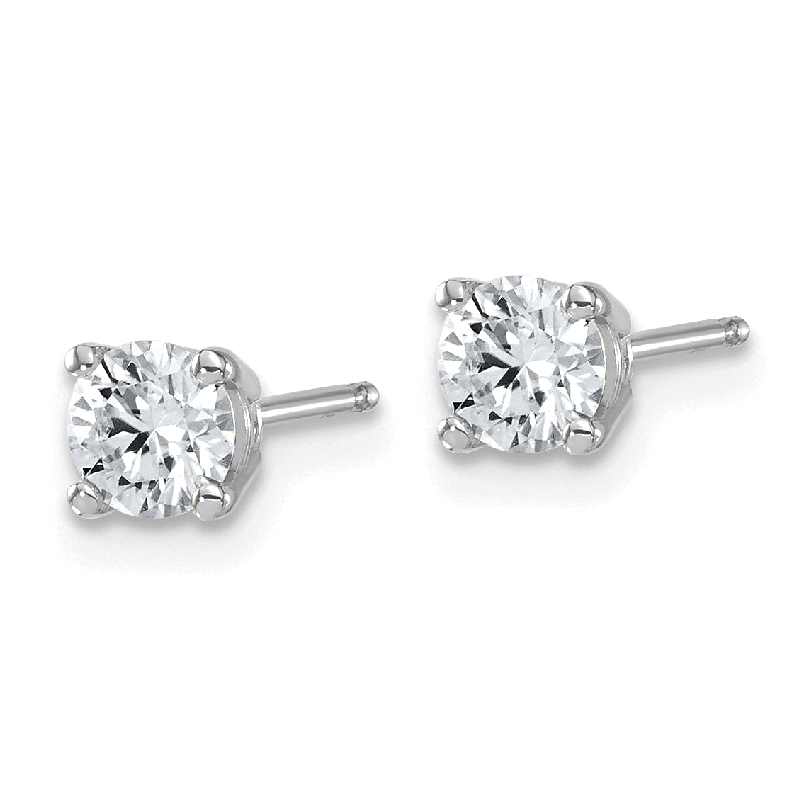 14k White Gold 5/8 carat Lab Grown Diamond VS/SI+ G+ Complete Round Angled Profile Four Prong Stud Earrings Secondary image