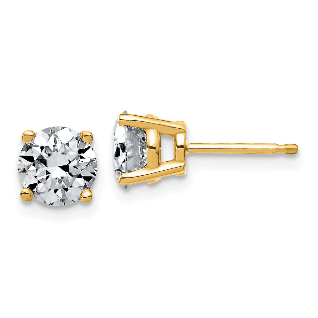 14k 2 carat Lab Grown Diamond VS+ F+ Complete Round Angled Profile Four Prong Stud Earrings