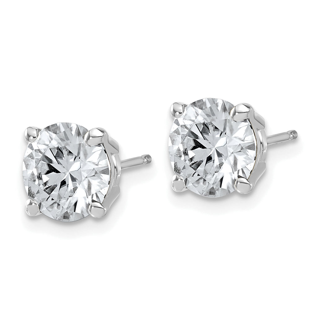 14k White Gold 3 carat Lab Grown Diamond VS+ F+ Complete Round Angled Profile Four Prong Stud Earrings