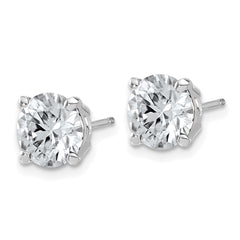 14k White Gold 3 carat Lab Grown Diamond VS+ F+ Complete Round Angled Profile Four Prong Stud Earrings