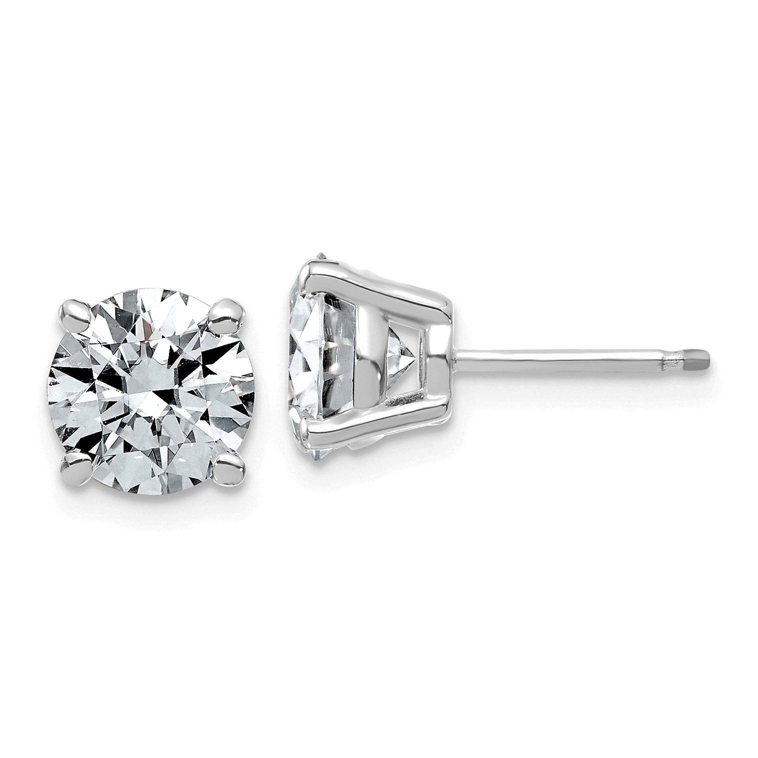 14k White Gold 3 carat Lab Grown Diamond VS+ F+ Complete Round Angled Profile Four Prong Stud Earrings Main image