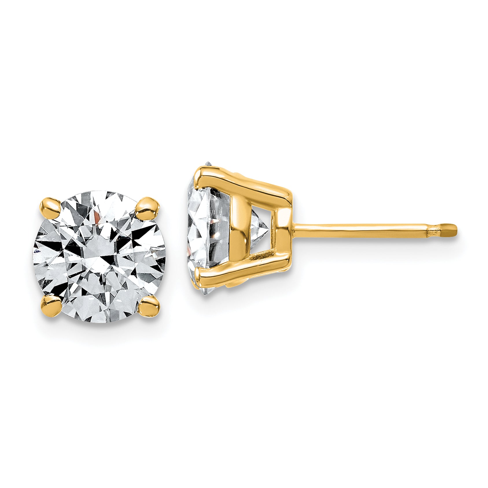 14K Yellow Gold 4 ct Lab-Created Diamond VS+ F+, 4-Prong Stud Earrings