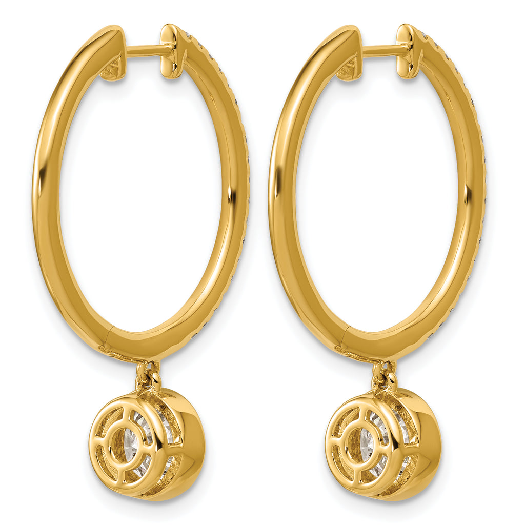 14ky Certified Round Bezel Dangle Lab Grown Diamond VS+ F+ Hoop Earrings