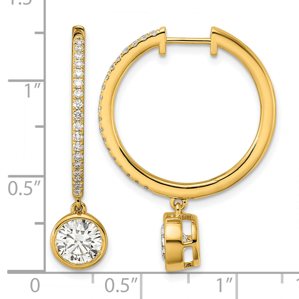 14ky Certified Round Bezel Dangle Lab Grown Diamond VS+ F+ Hoop Earrings