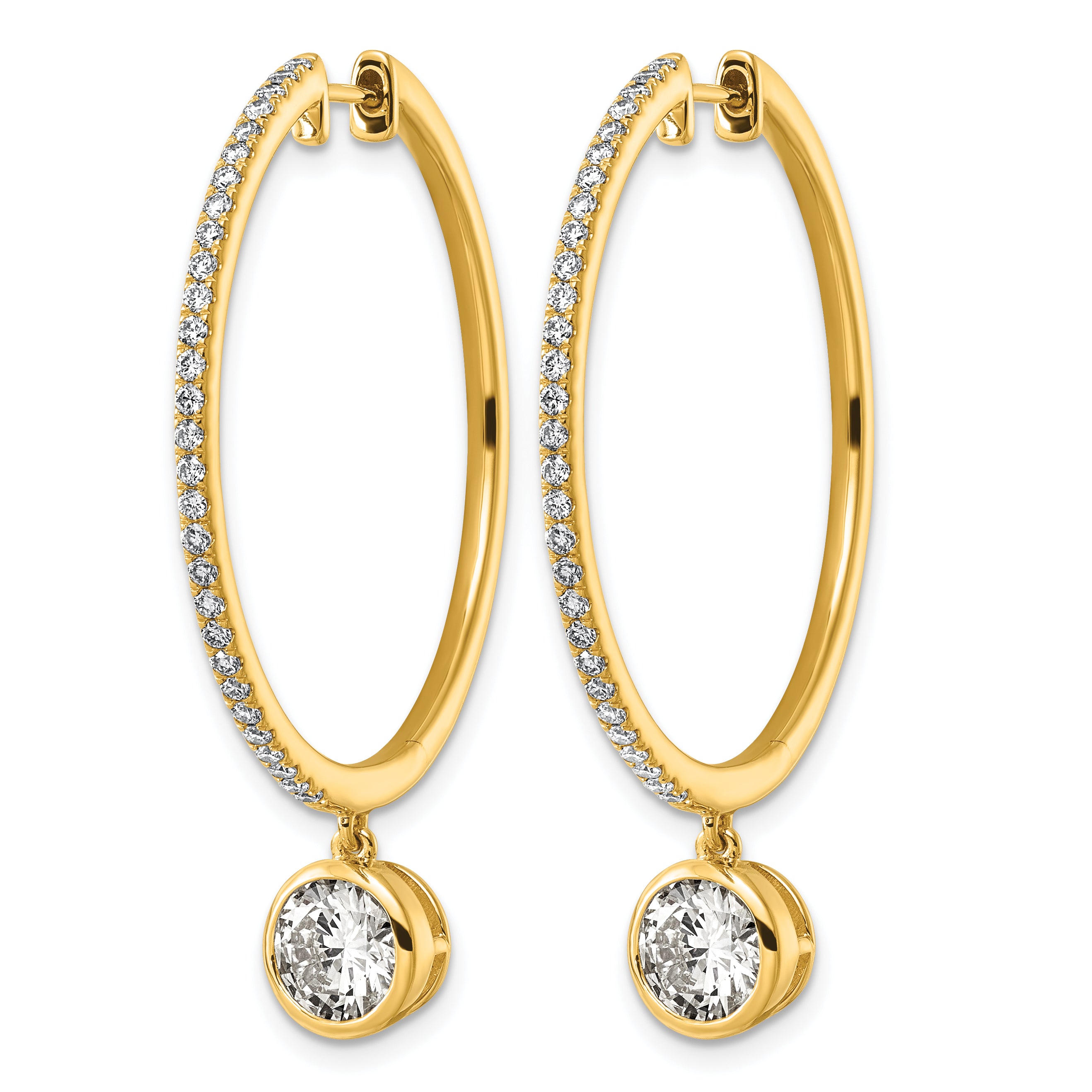 14ky Certified Round Bezel Dangle Lab Grown Diamond VS+ F+ Hoop Earrings Secondary image