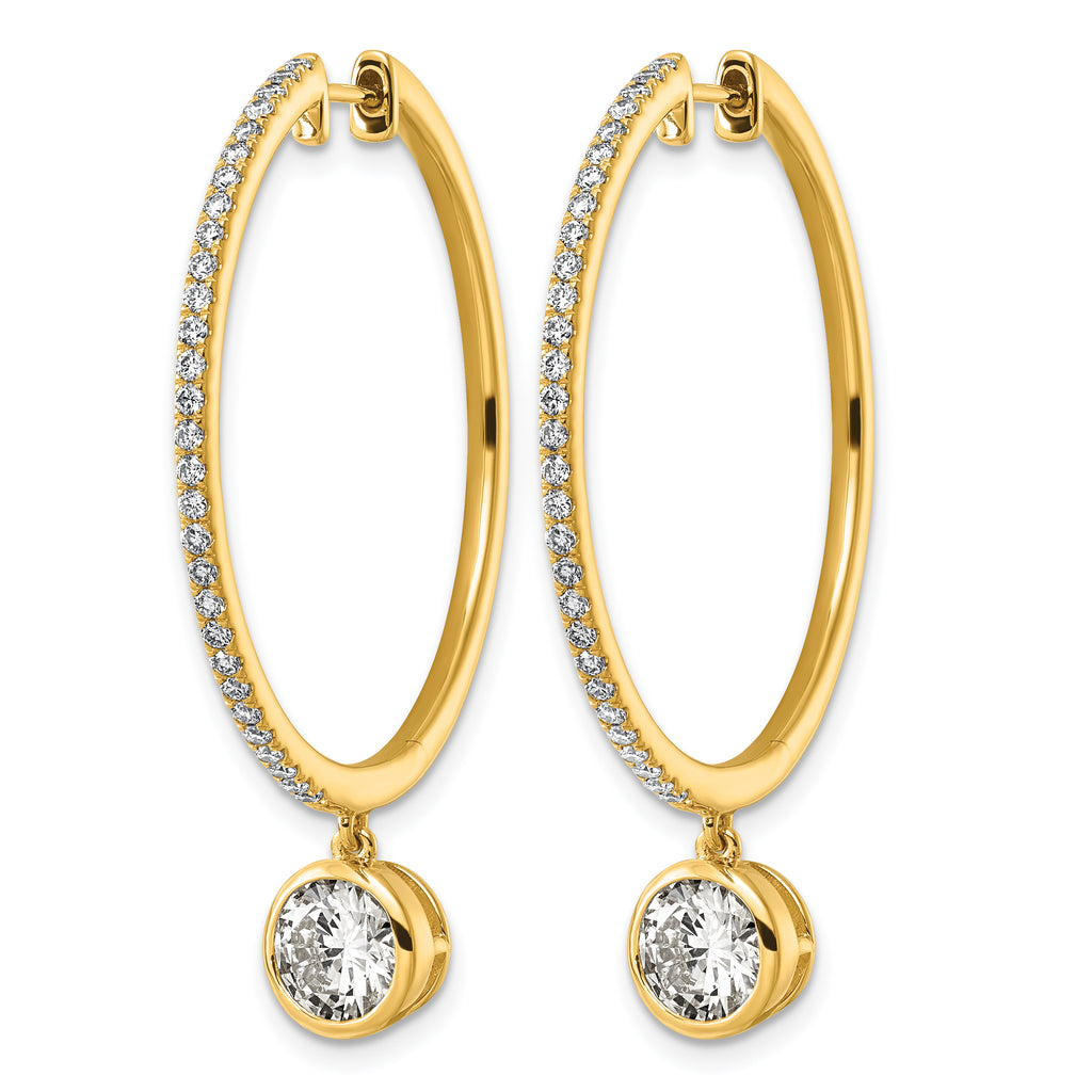 14ky Certified Round Bezel Dangle Lab Grown Diamond VS+ F+ Hoop Earrings