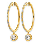 14ky Certified Round Bezel Dangle Lab Grown Diamond VS+ F+ Hoop Earrings
