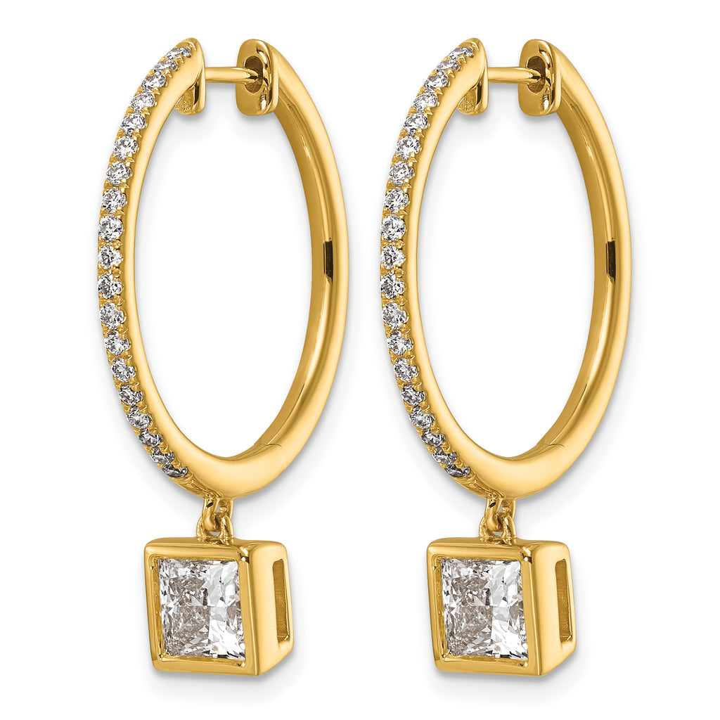 14ky Certified Princess Bezel Dangle Lab Grown Diamond VS+ F+ Hoop Earrings