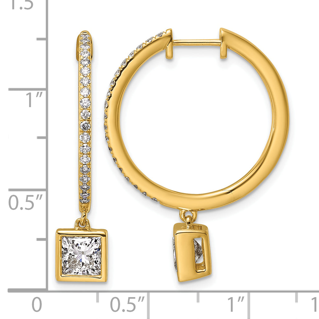 14ky Certified Princess Bezel Dangle Lab Grown Diamond VS+ F+ Hoop Earrings